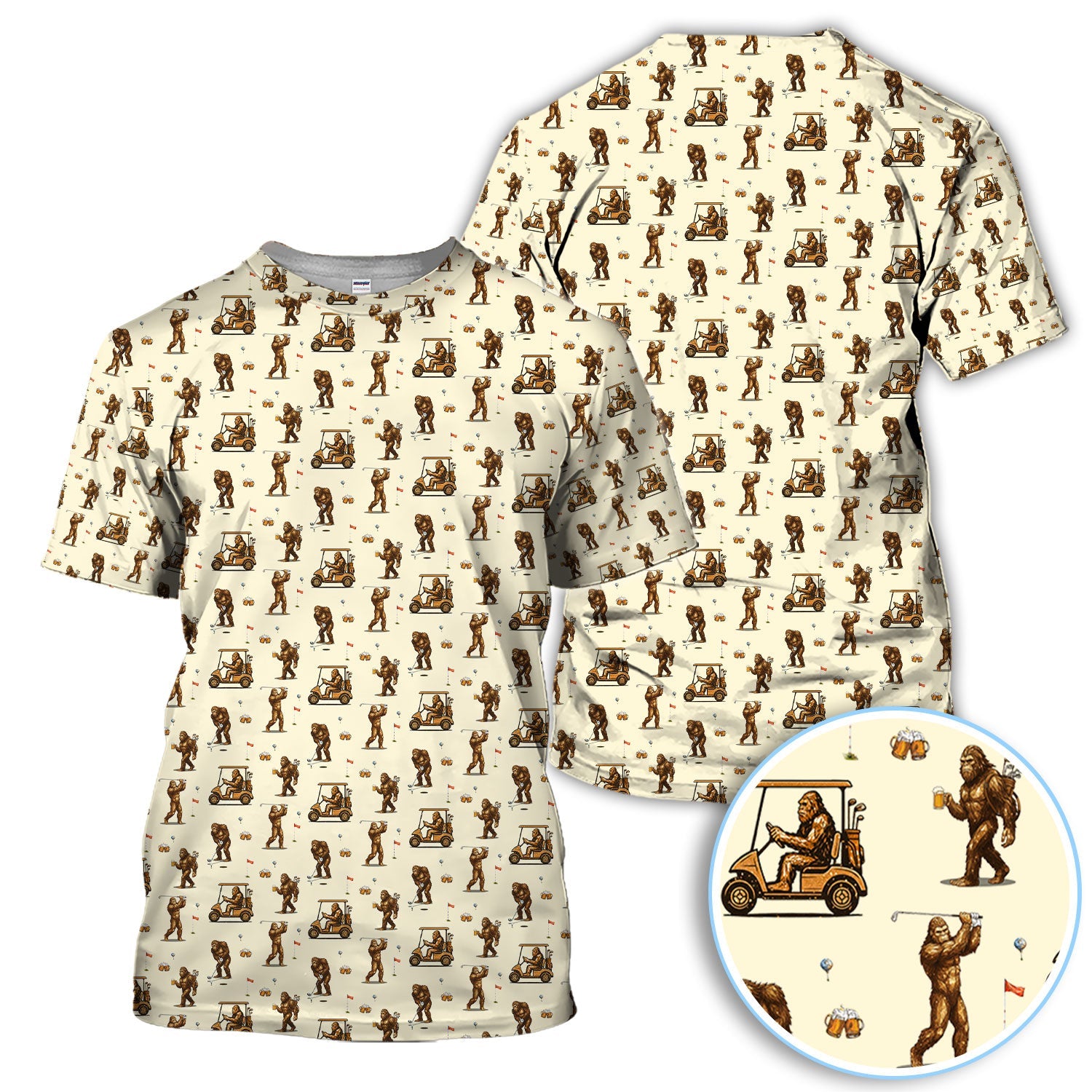 Funny Bigfoot Golf Shirt, Squatch Bigfoot And Beer Pattern Golf  Polos, Crazy Golf Gift For Golfer