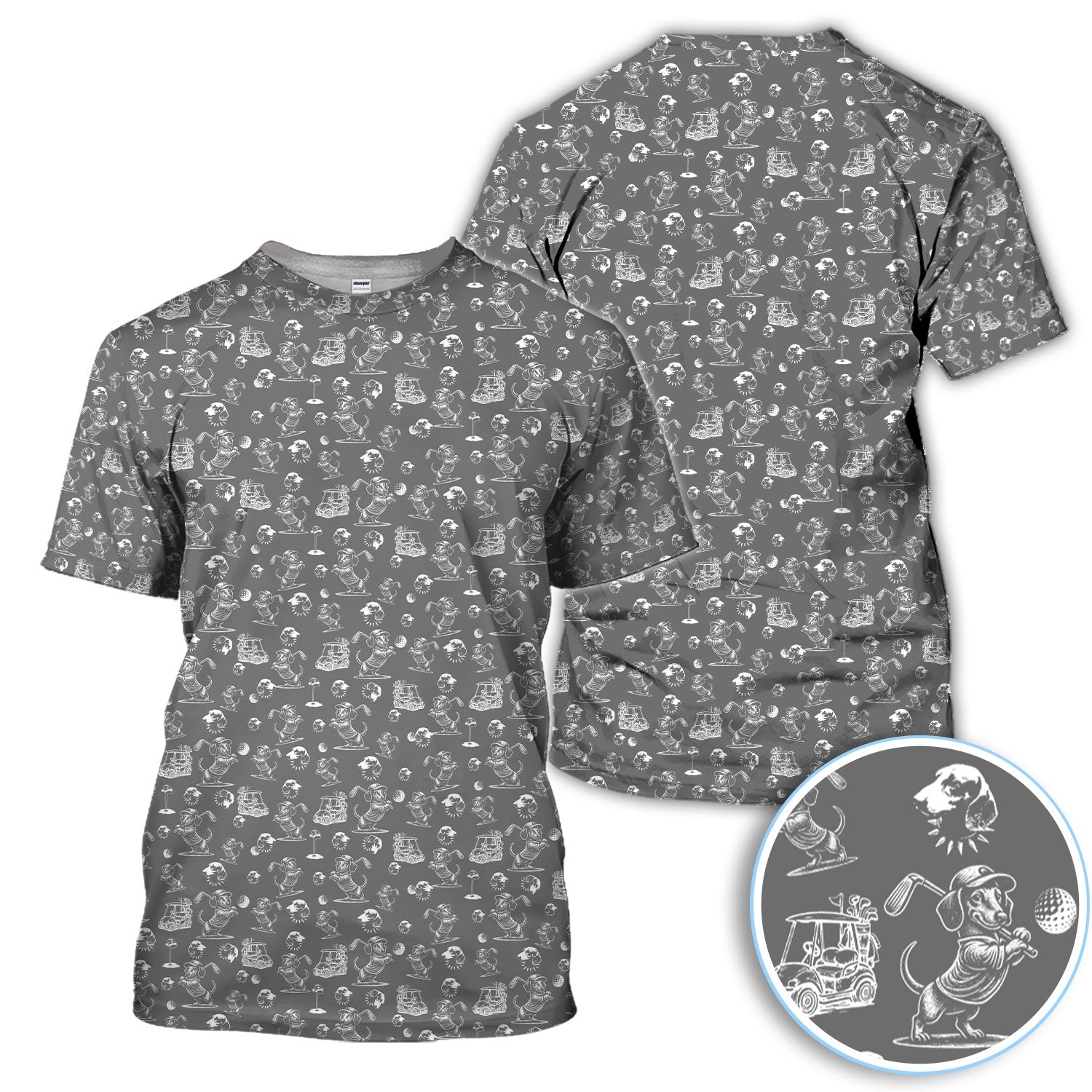 Funny Dachshund Pattern Golf Shirt For Men, Wiener Dog Golf Polos For Golfer, Dad Golf Gift