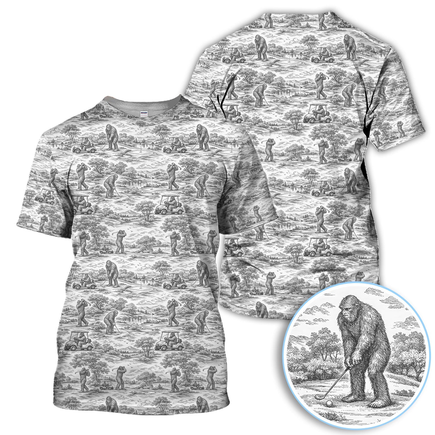 Crazy Bigfoot Pattern Golf Polos, Funny Sasquatch Golf Shirt For Men, Golf Gift For Golfer