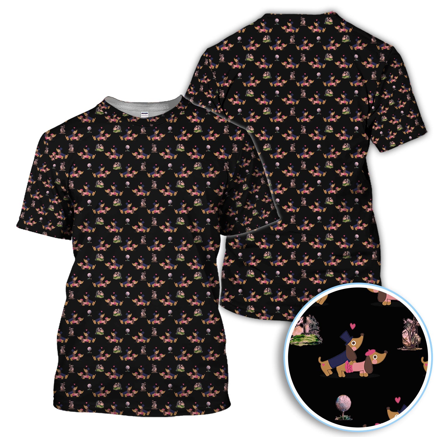 Dachshund Love Pattern Golf Shirt, Wiener Dog Golf Polos, Golf Gift For Golfer