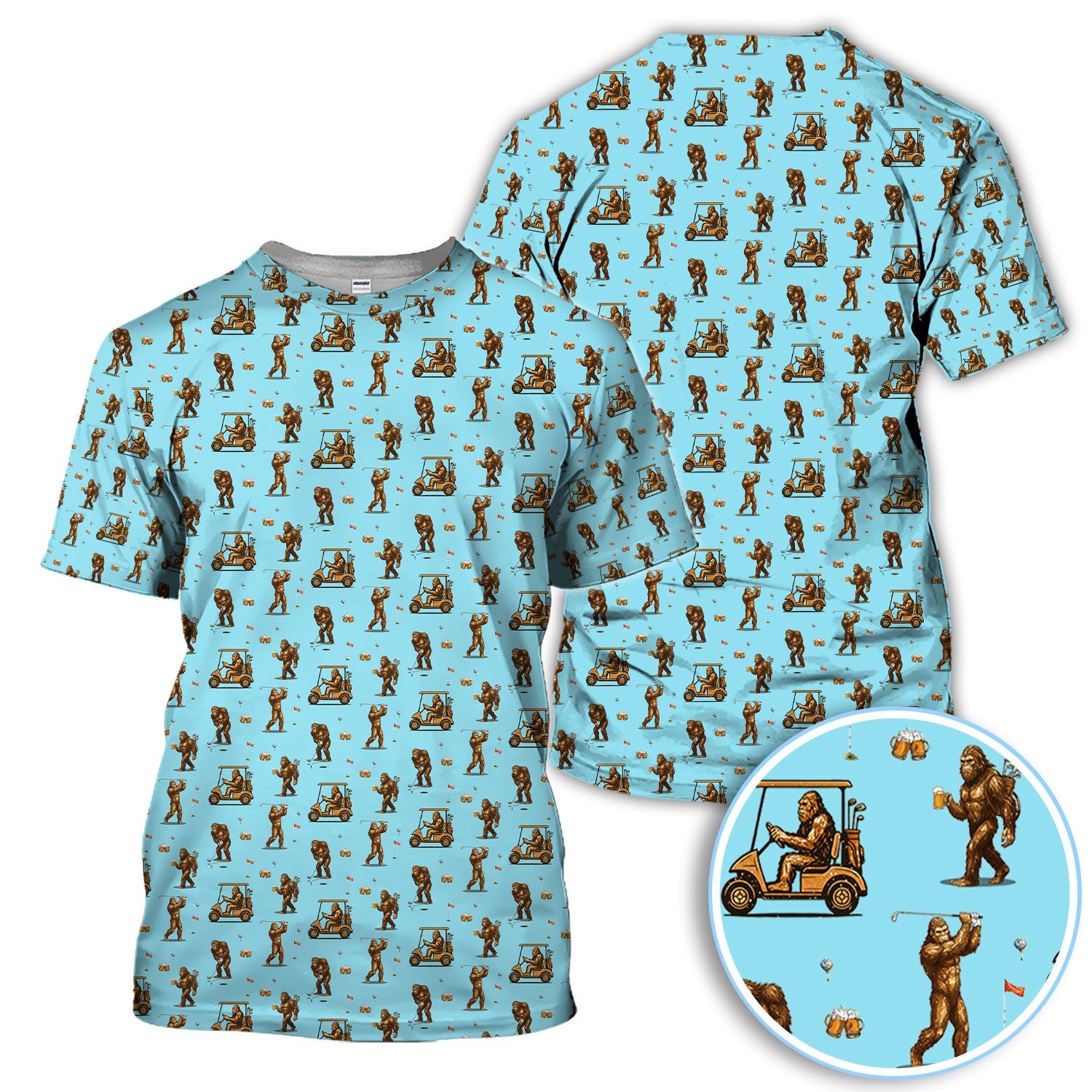 Funny Bigfoot Golf Shirt, Squatch Bigfoot And Beer Pattern Golf  Polos, Crazy Golf Gift For Golfer
