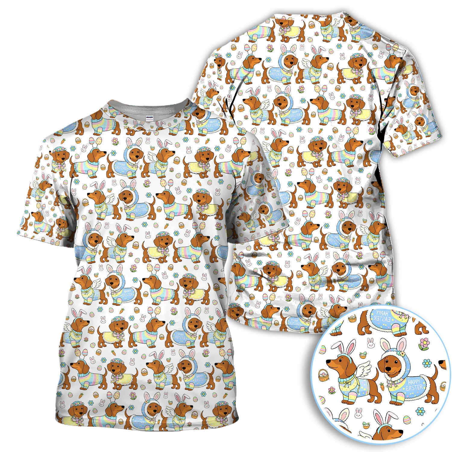 Dachshund Happy Easter Golf Polos, Easter Wiener Dog Pattern Golf Shirt, Golf Gift For Women