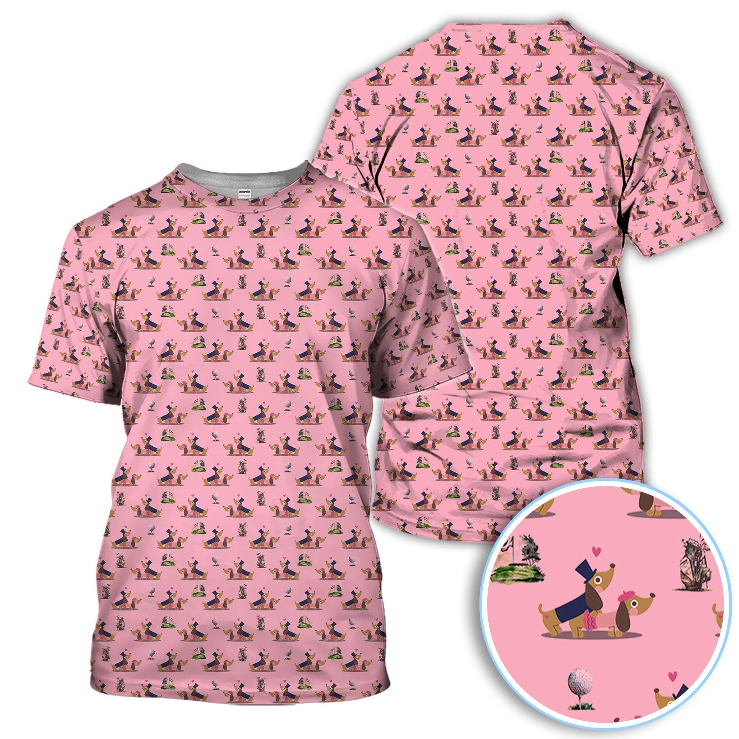 Dachshund Love Pattern Golf Shirt, Wiener Dog Golf Polos, Golf Gift For Golfer