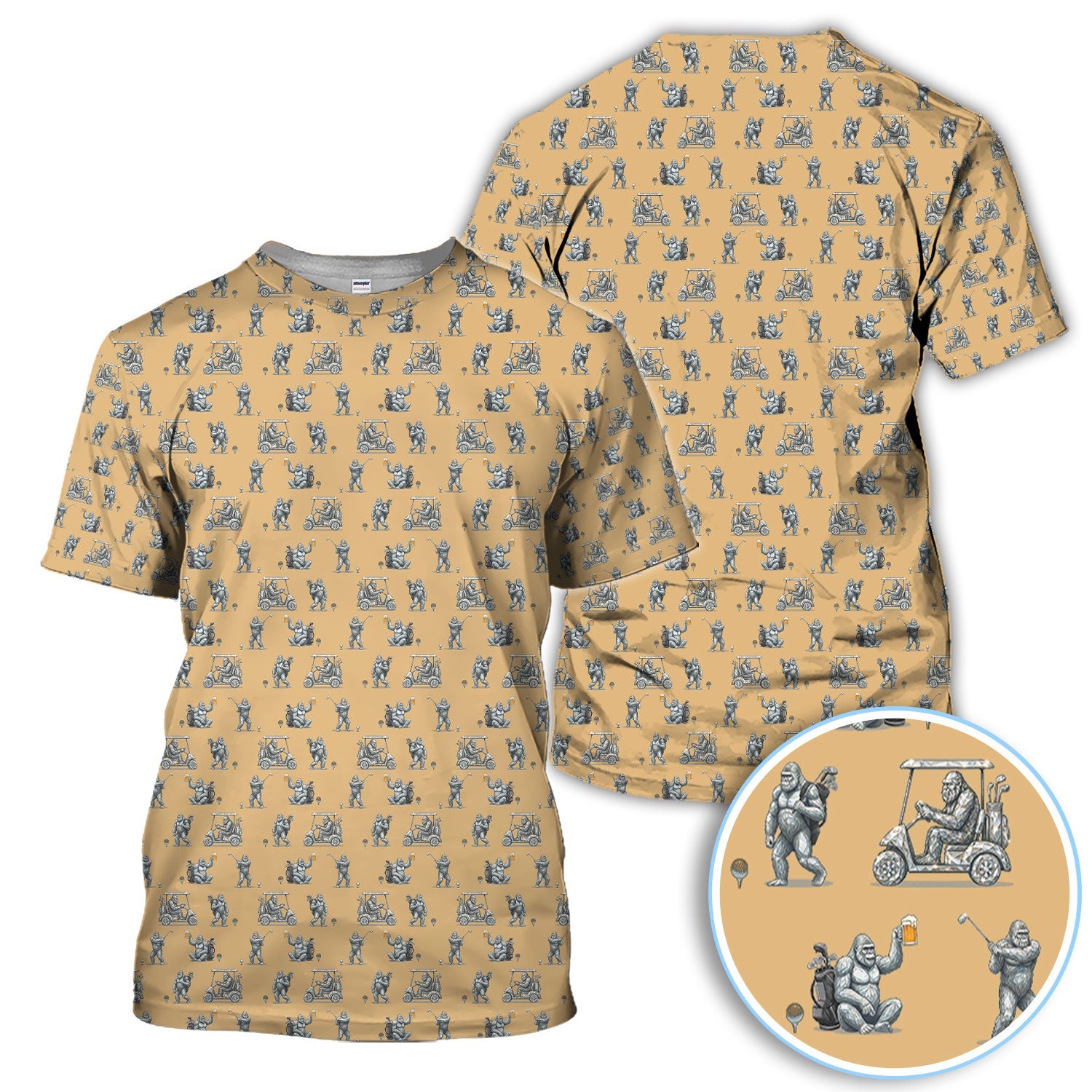 Funny Bigfoot Pattern Golf Shirt, Squatch Bigfoot Golf Polos, Crazy Golf Gift For Men