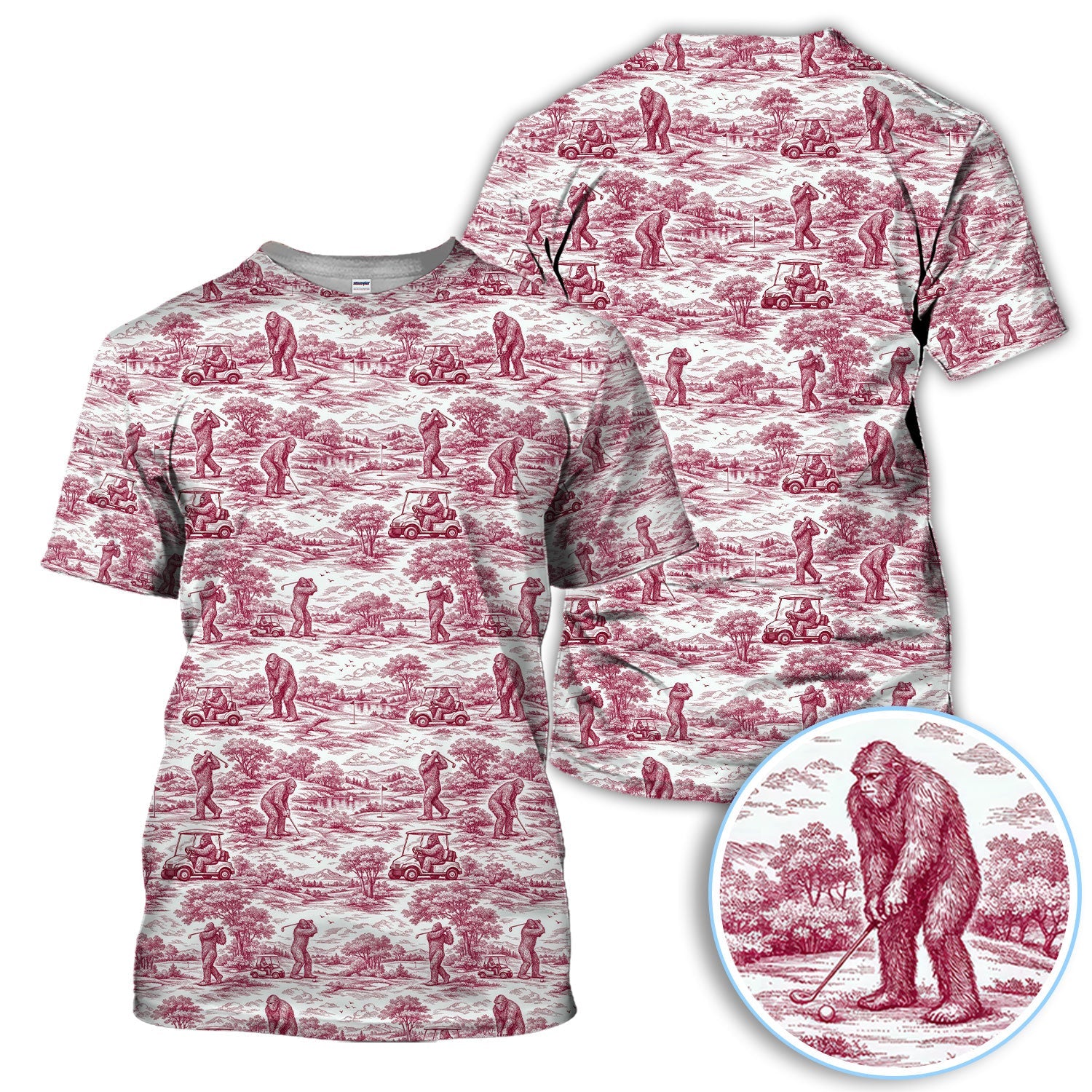 Crazy Bigfoot Pattern Golf Polos, Funny Sasquatch Golf Shirt For Men, Golf Gift For Golfer