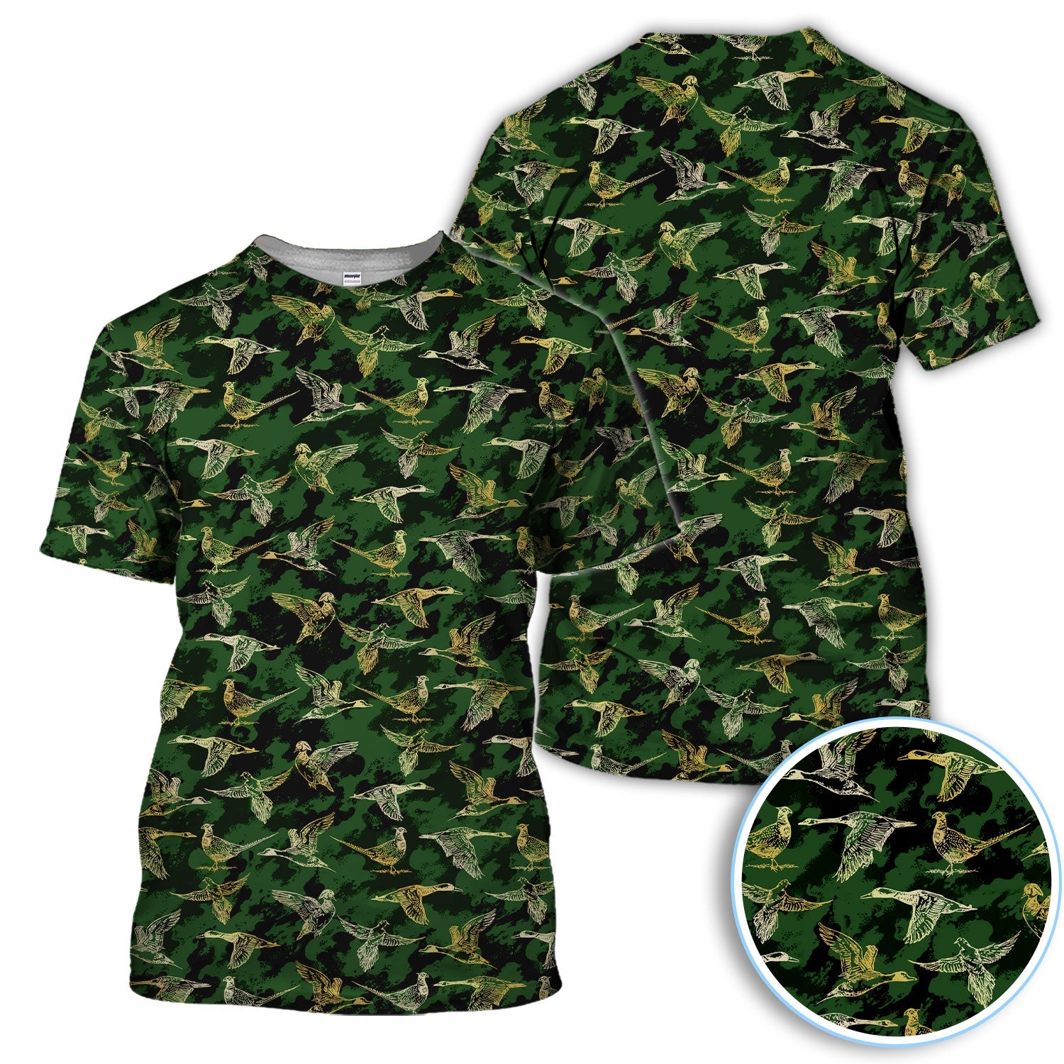 Duck Camo Pattern Golf Polos For Golfer, Flying Waterfowl Golf Shirt, Golf Gift For Men