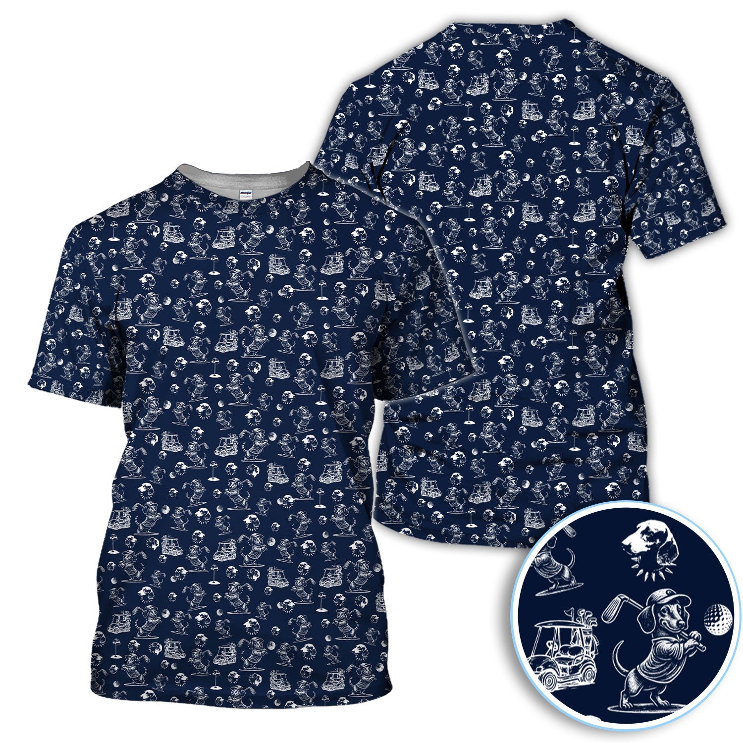 Funny Dachshund Pattern Golf Shirt For Men, Wiener Dog Golf Polos For Golfer, Dad Golf Gift