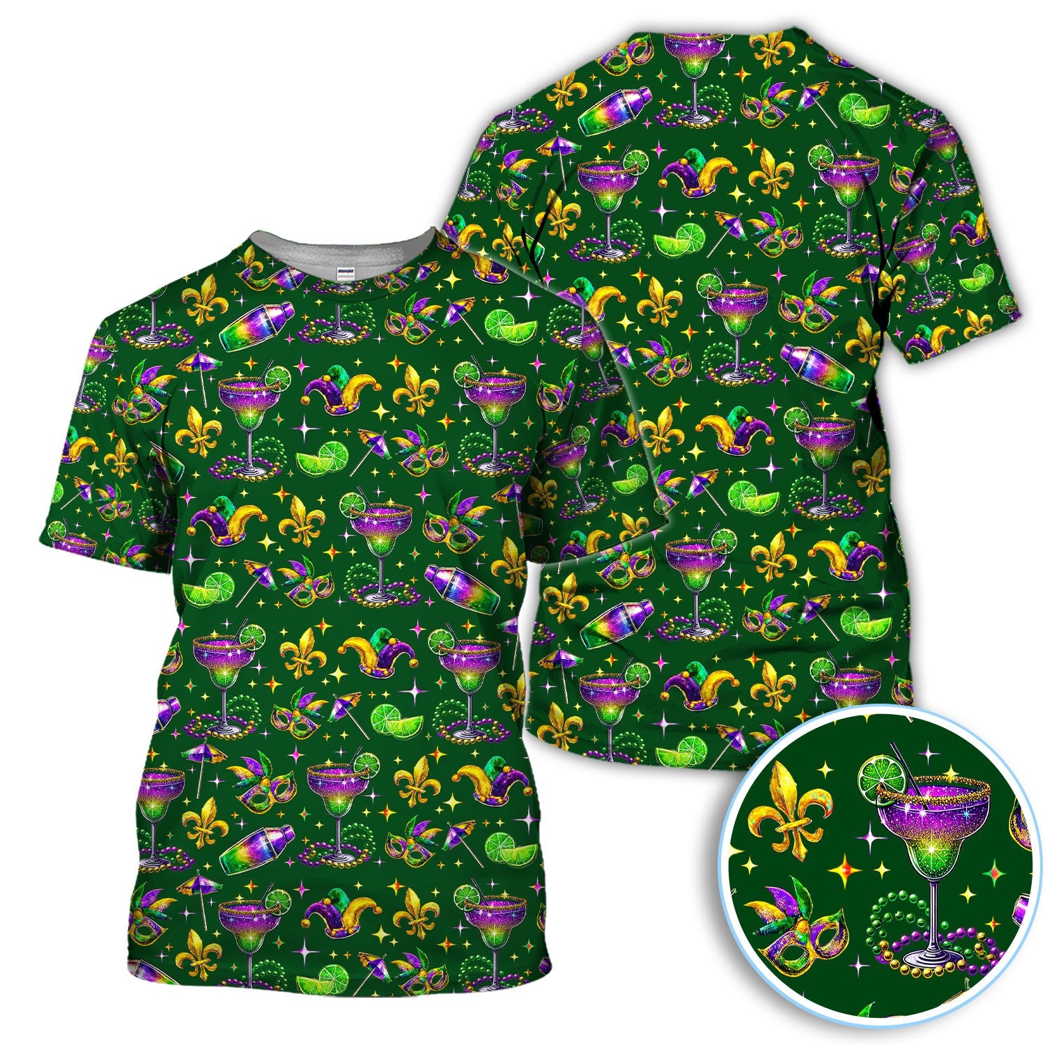 Funny Glitter Mardi Gras Pattern Golf Polos, Mardi Gras And Margaritas Golf Shirt For Men, Golf Gift For Golfer