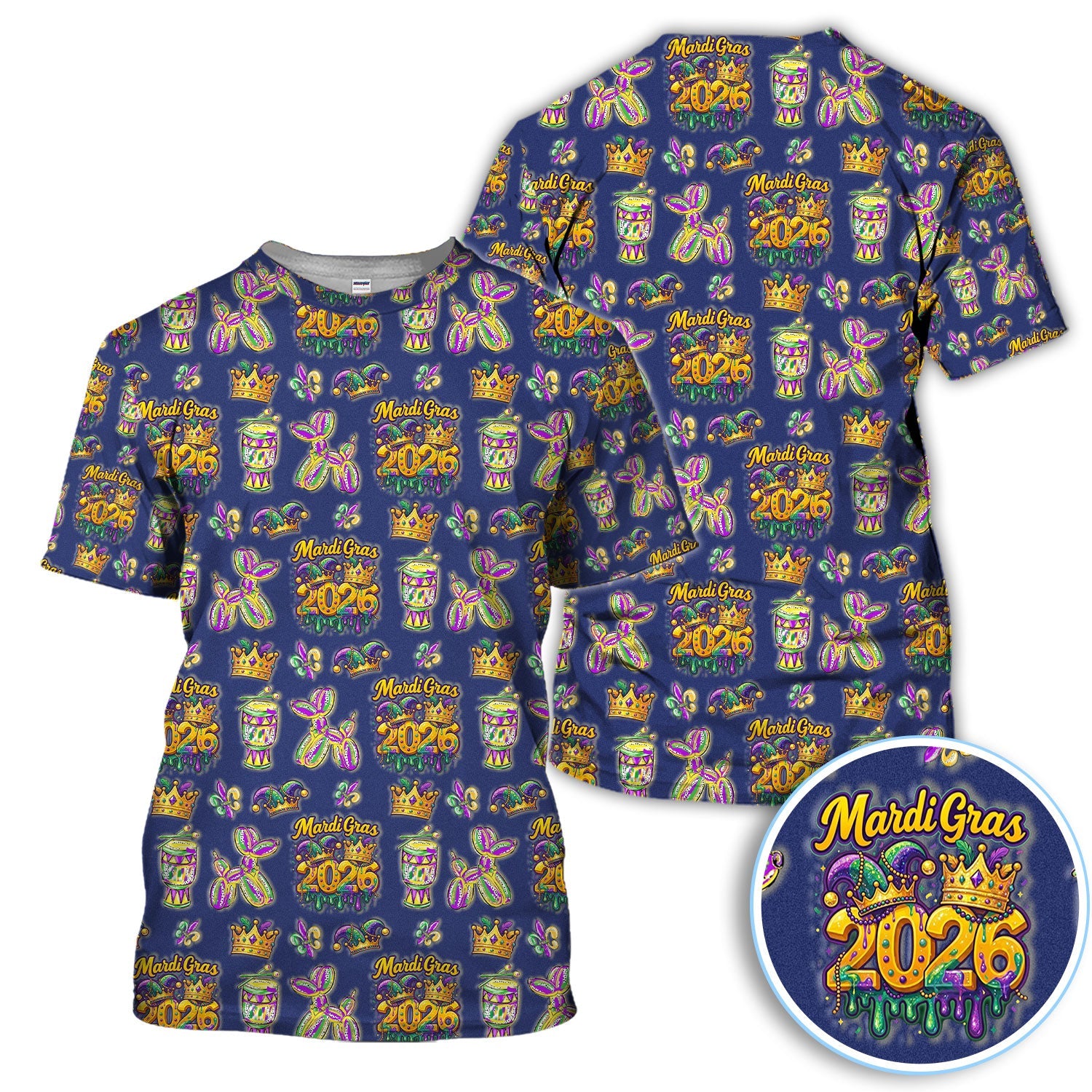 Mardi Gras 2026 Golf Polos For Golfer, Festive Crown Mask Pattern Golf Shirt, Golf Gift For Men