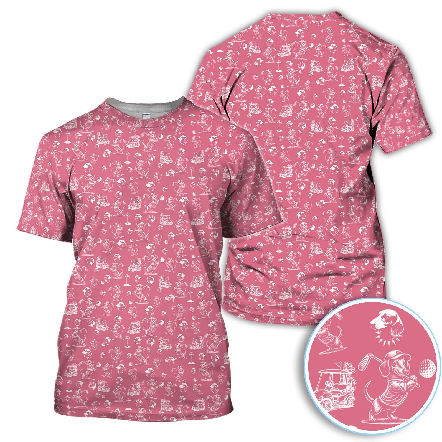 Funny Dachshund Pattern Golf Shirt For Men, Wiener Dog Golf Polos For Golfer, Dad Golf Gift