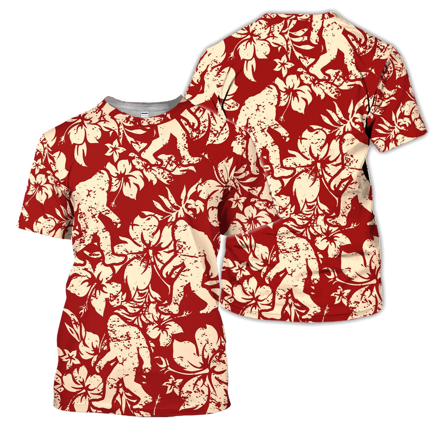 Red Bigfoot Hawaiian Polo Shirt For Men, Sasquatch Floral Aloha All Over Print, Tropical Casual Summer Golf Shirt