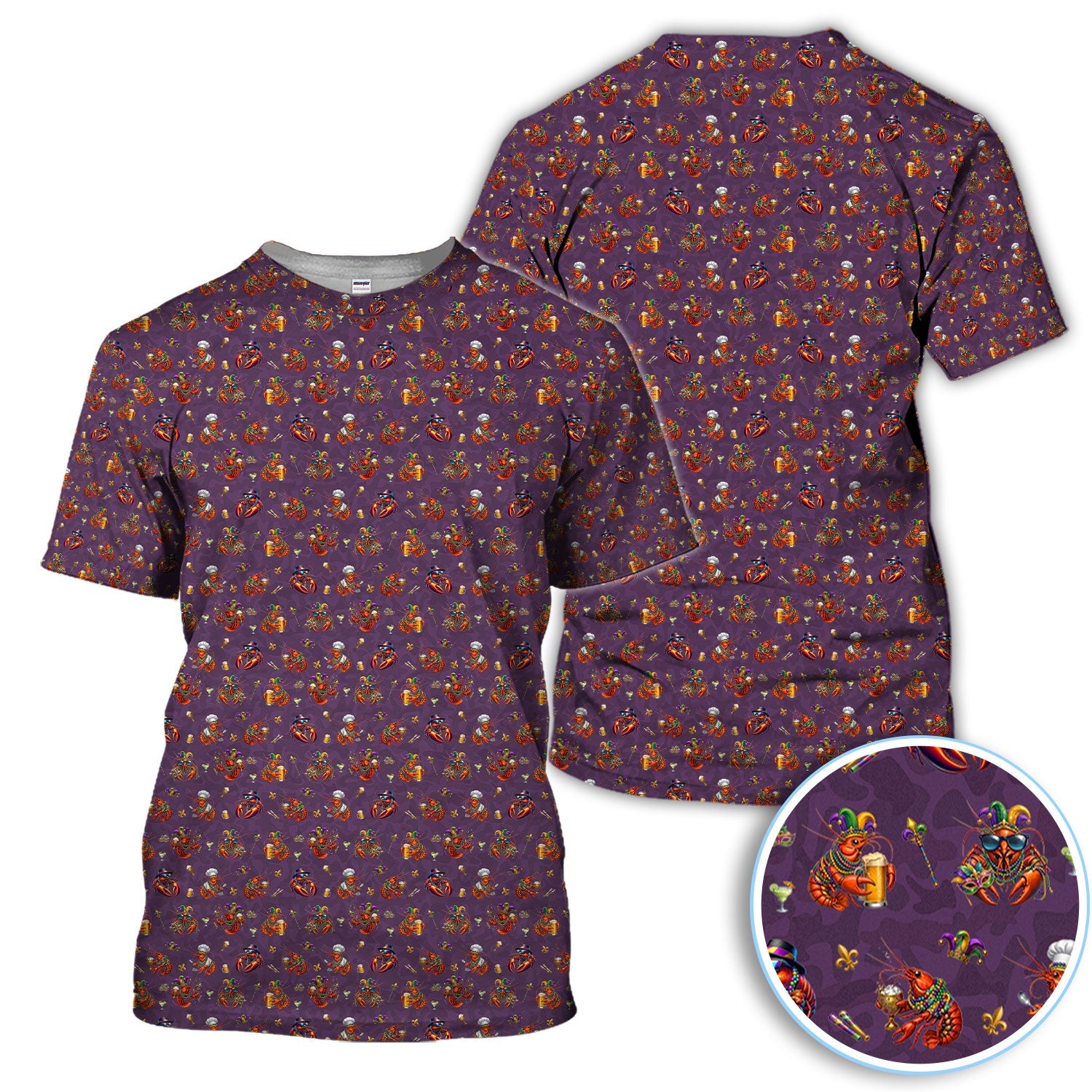 Funny Crawfish Mardi Gras Pattern Golf Shirt, Beer Crawdad Golf Polos For Golfer, Golf Gift For Men