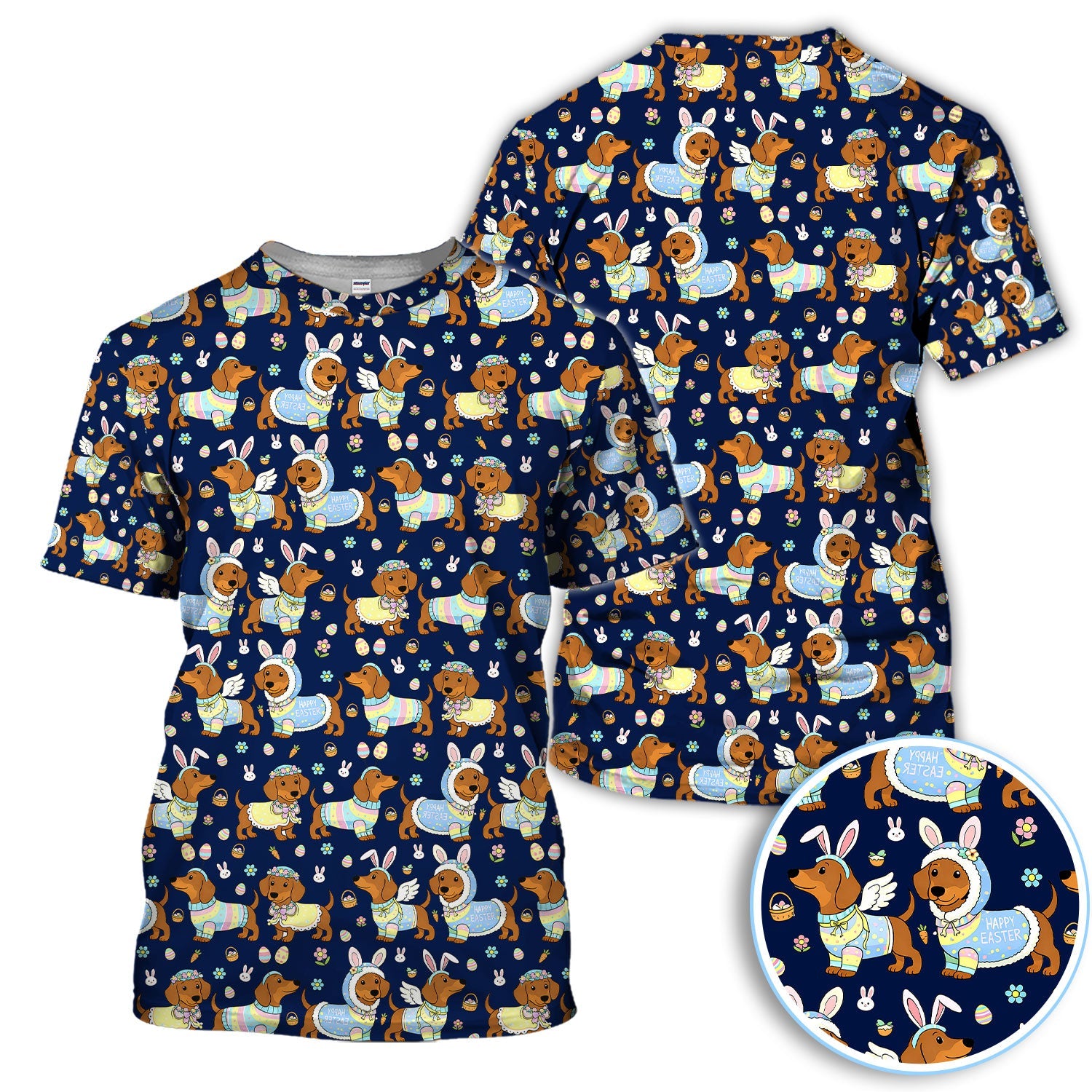 Dachshund Happy Easter Golf Polos, Easter Wiener Dog Pattern Golf Shirt, Golf Gift For Golfer