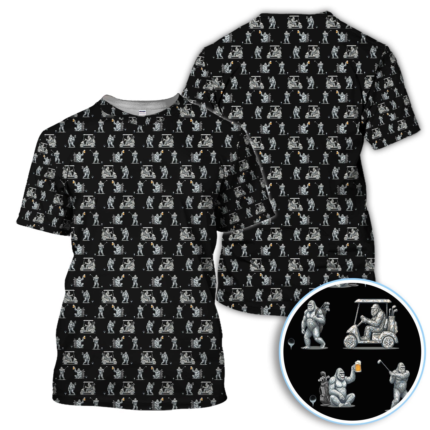 Funny Bigfoot Pattern Golf Shirt, Squatch Bigfoot Golf Polos, Crazy Golf Gift For Men