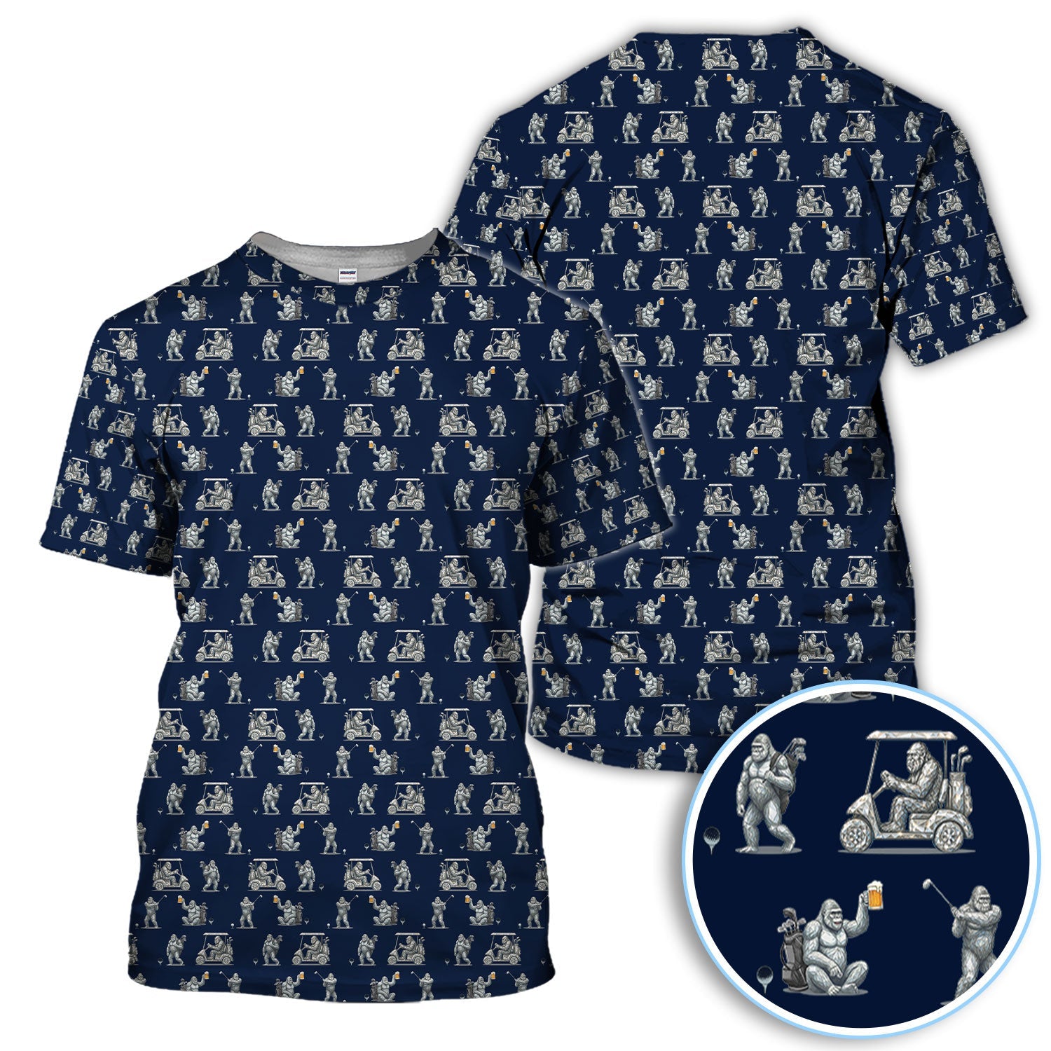 Funny Bigfoot Pattern Golf Shirt, Squatch Bigfoot Golf Polos, Crazy Golf Gift For Men