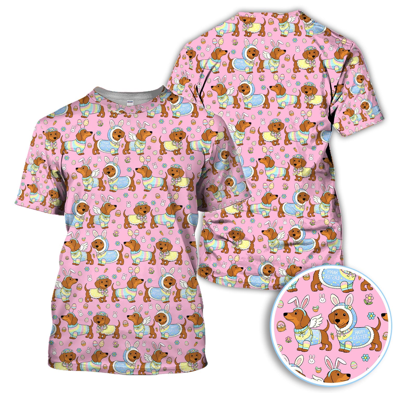 Dachshund Happy Easter Golf Polos, Easter Wiener Dog Pattern Golf Shirt, Golf Gift For Women