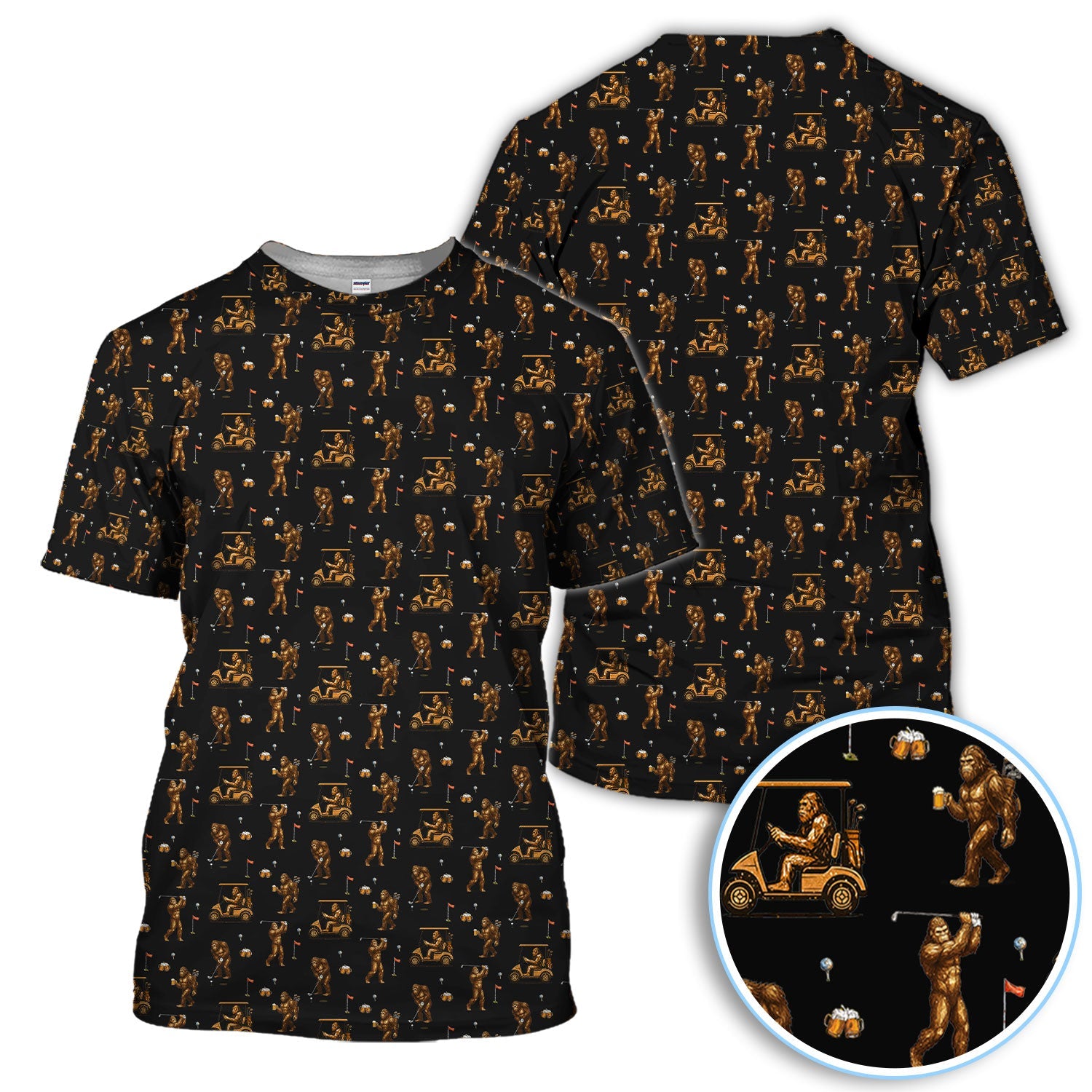 Funny Bigfoot Golf Shirt, Squatch Bigfoot And Beer Pattern Golf  Polos, Crazy Golf Gift For Golfer
