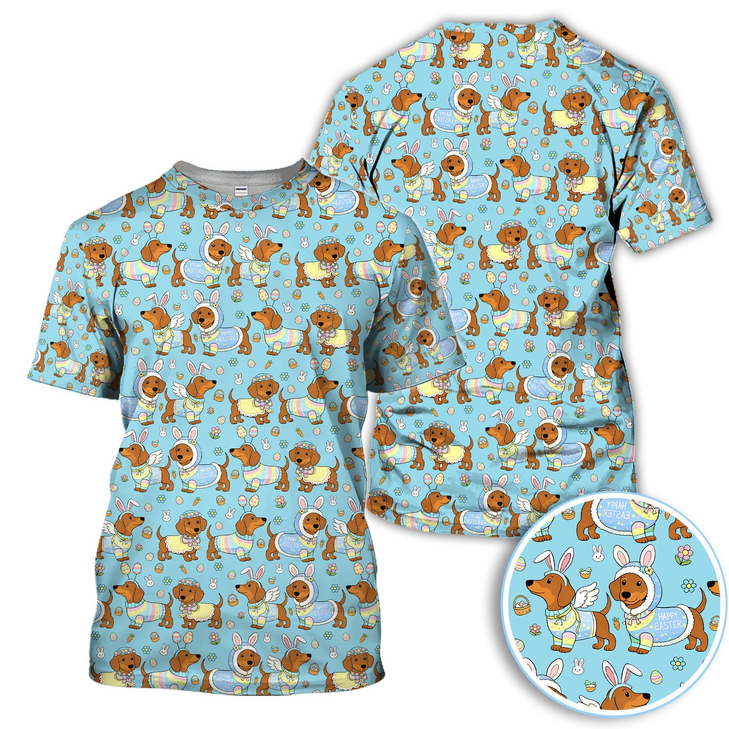 Dachshund Happy Easter Golf Polos, Easter Wiener Dog Pattern Golf Shirt, Golf Gift For Women