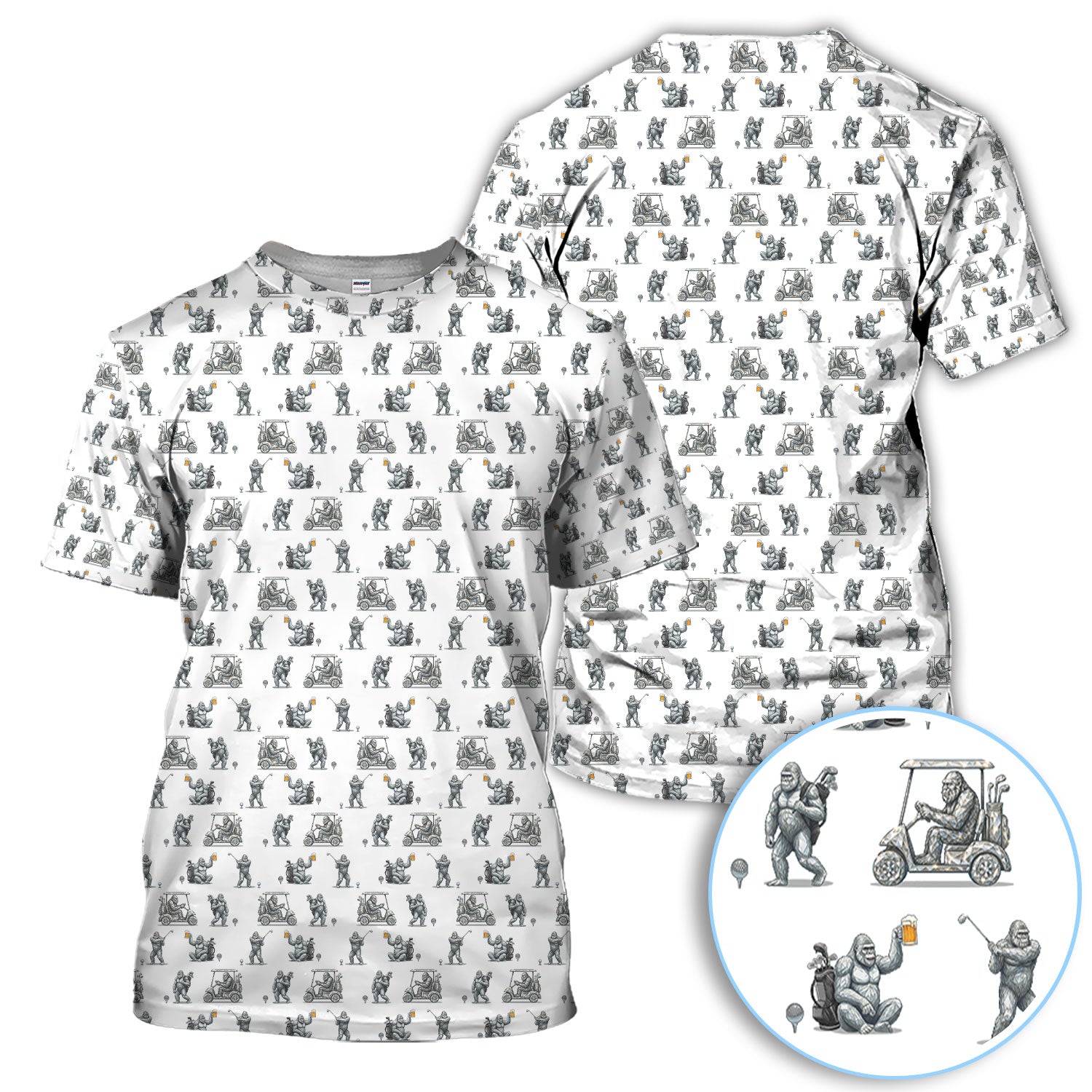 Funny Bigfoot Pattern Golf Shirt, Squatch Bigfoot Golf Polos, Crazy Golf Gift For Men