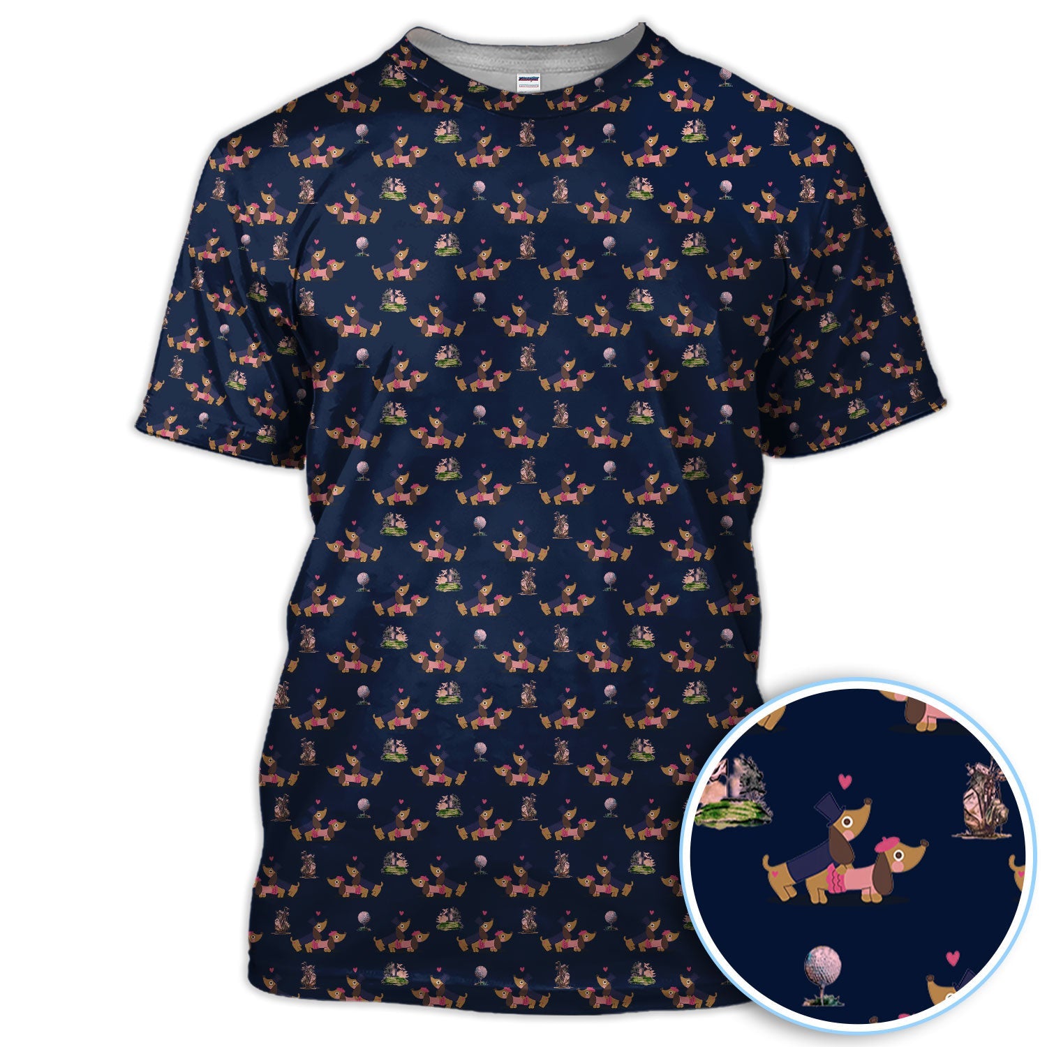 Dachshund Love Pattern Golf Shirt, Wiener Dog Golf Polos, Golf Gift For Golfer