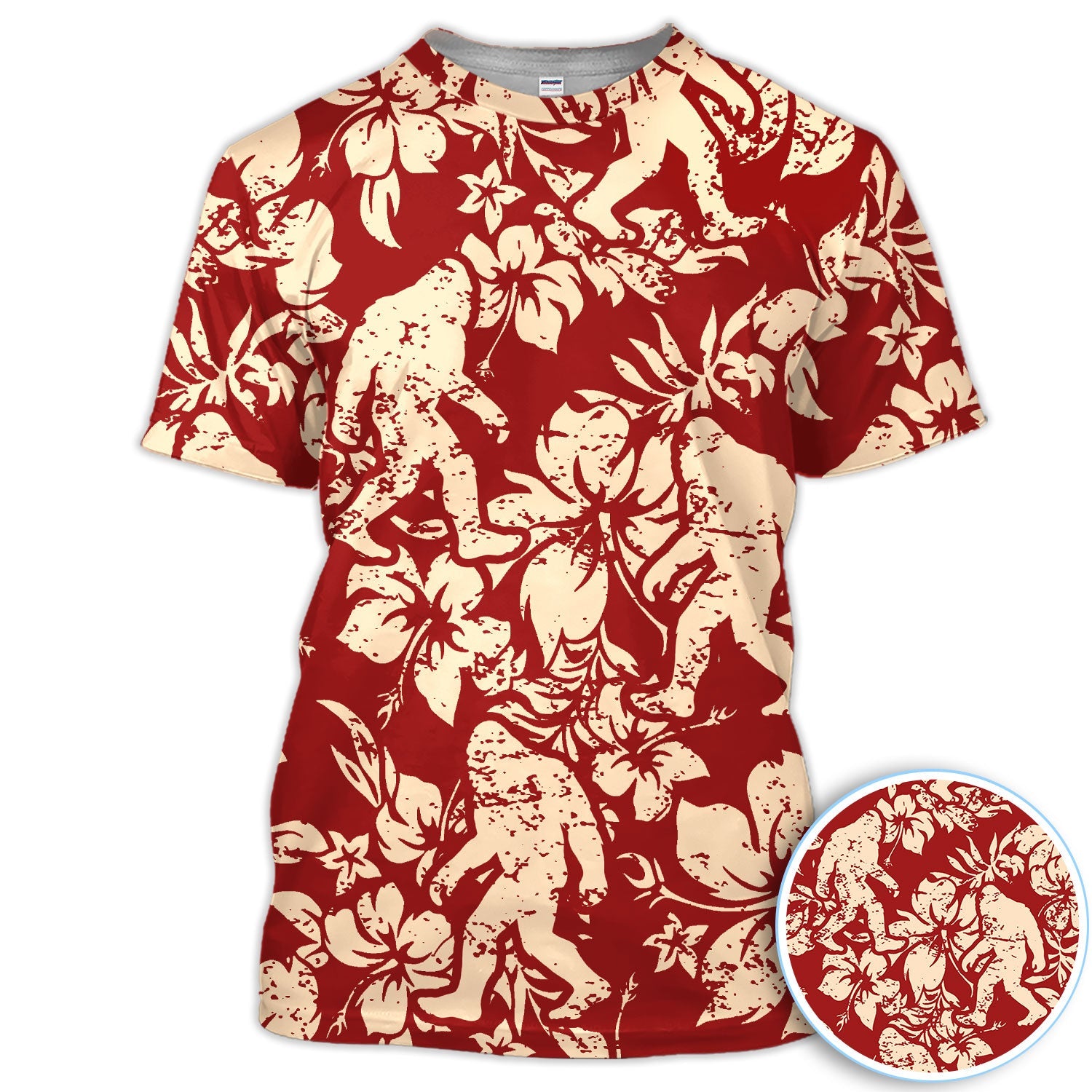 Red Bigfoot Hawaiian Polo Shirt For Men, Sasquatch Floral Aloha All Over Print, Tropical Casual Summer Golf Shirt