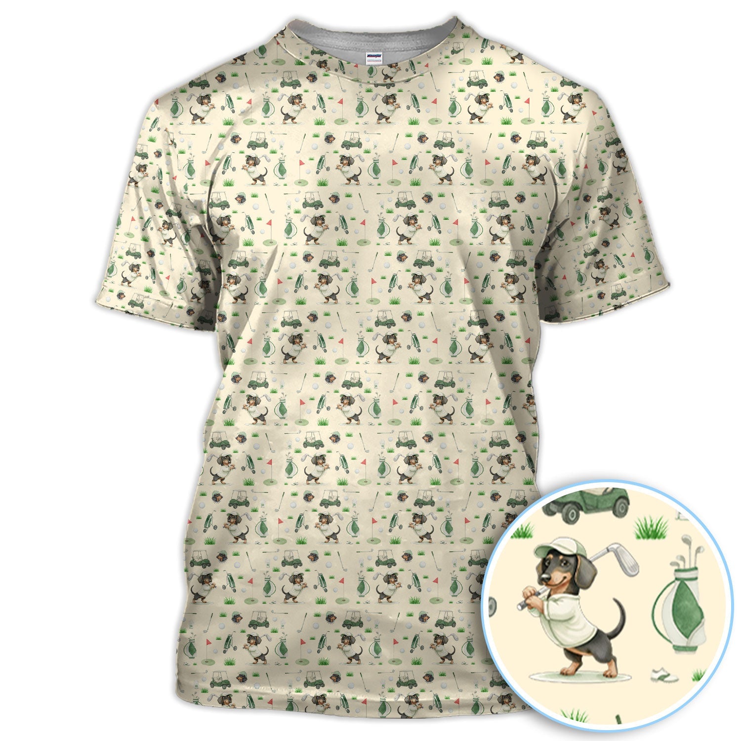 Funny Wiener Dog Golf Shirt, Dachshund Pattern Golf Polos, Crazy Golf Gift For Men