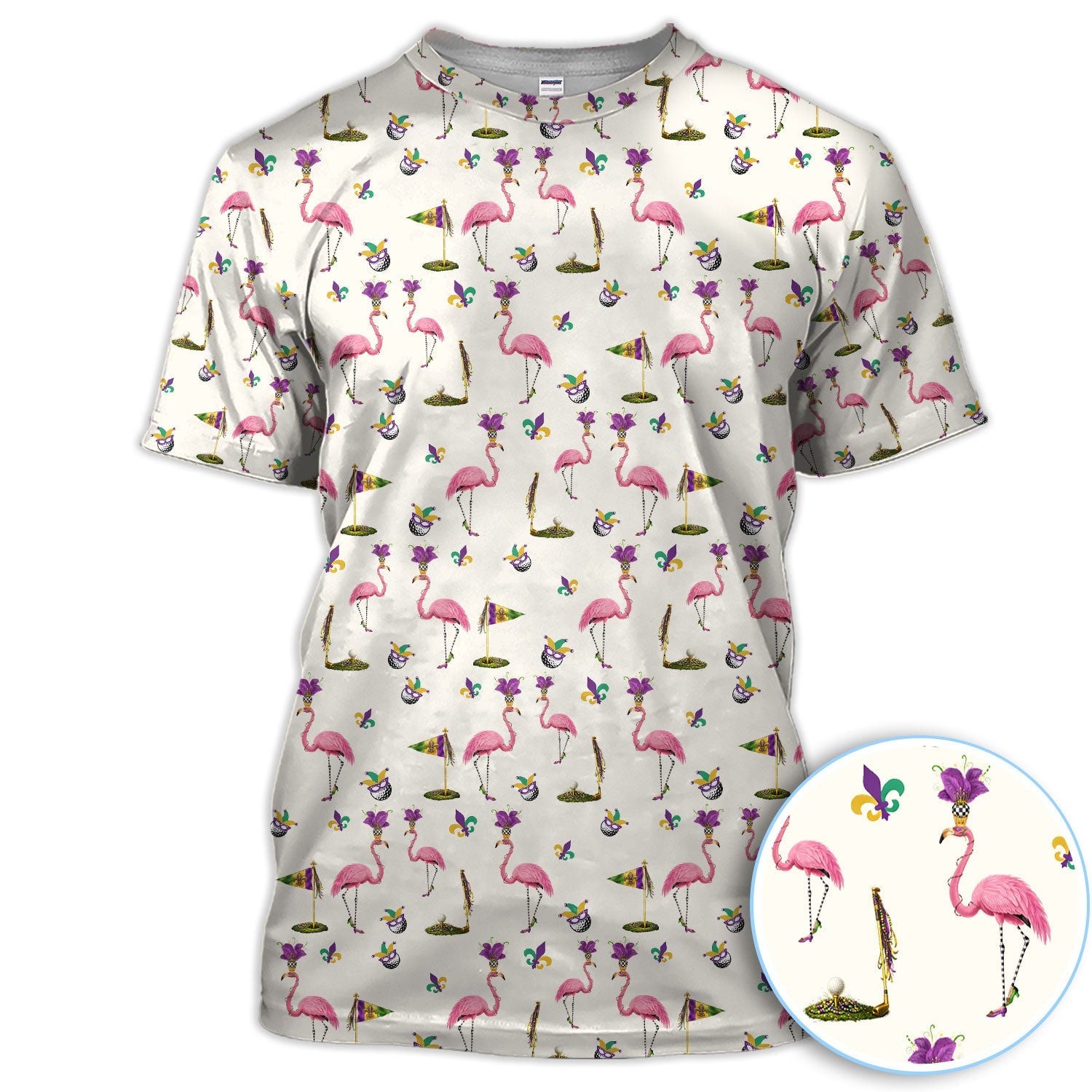 Flamingo Mardi Gras Golf Polos For Golfer, Funny Holiday Pattern Golf Shirt, Golf Gift For Men