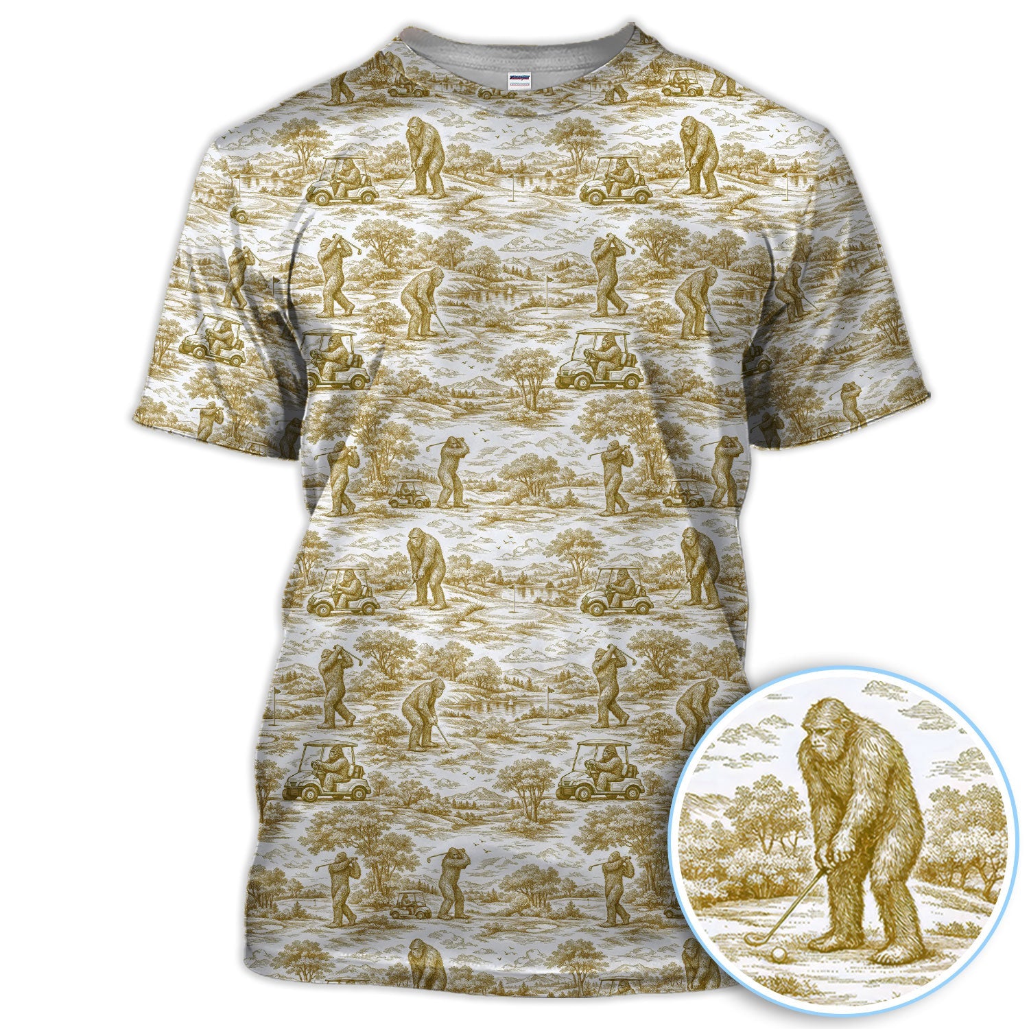 Crazy Bigfoot Pattern Golf Polos, Funny Sasquatch Golf Shirt For Men, Golf Gift For Golfer