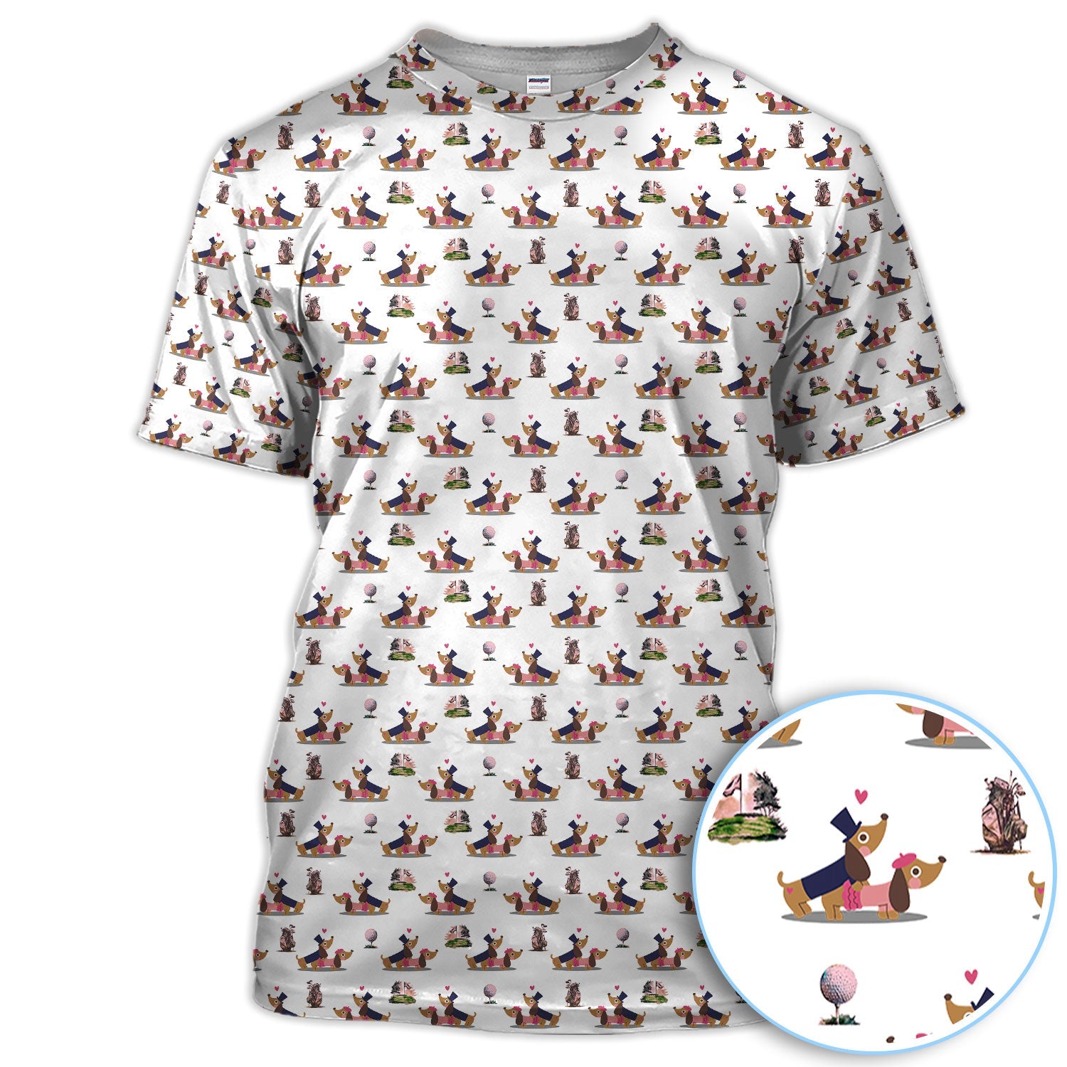 Dachshund Love Pattern Golf Shirt, Wiener Dog Golf Polos, Golf Gift For Golfer