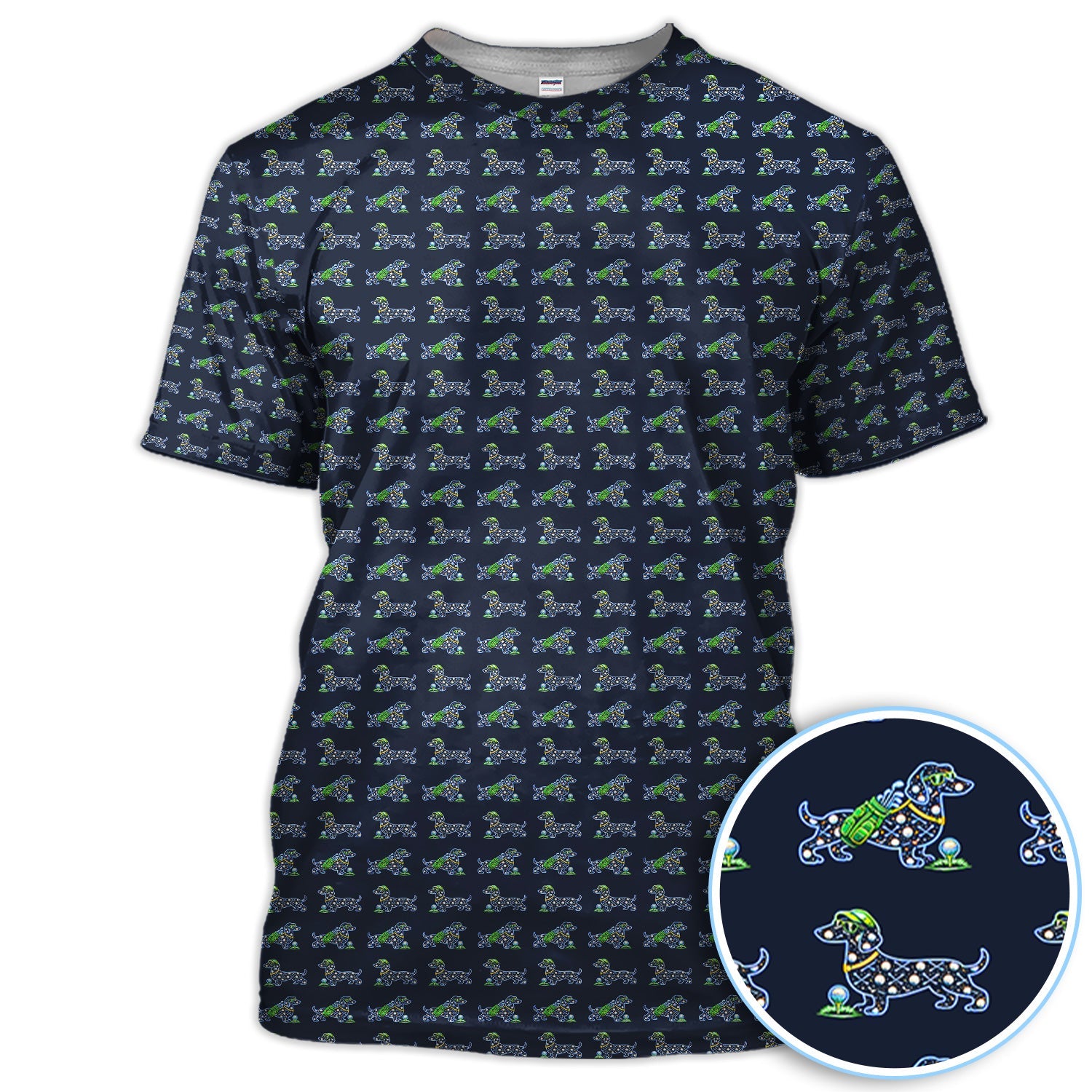 Funny Dachshund Pattern Golf Polos, Wiener Dog Golf Shirt For Golfer, Golf Gift For Men