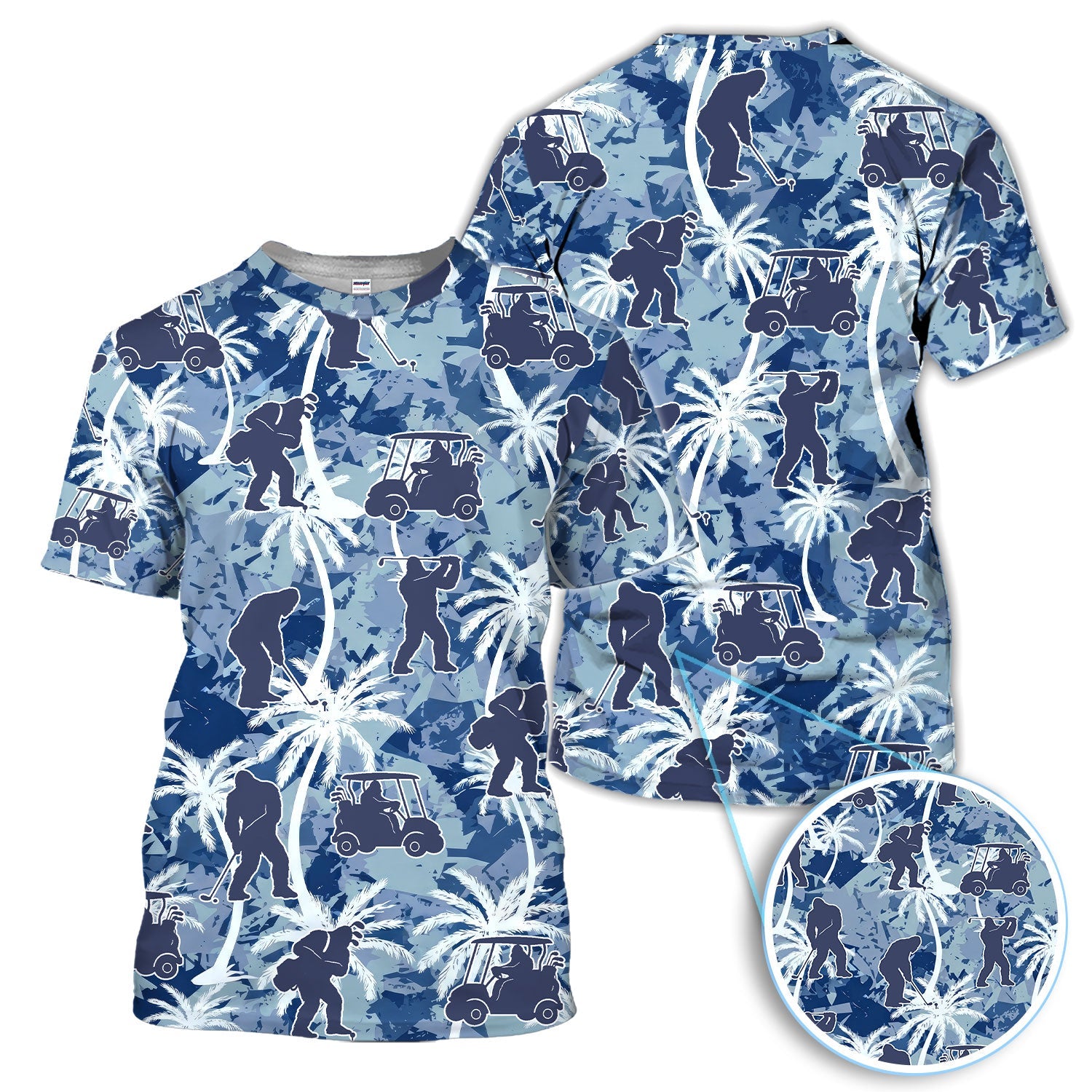 Funny Bigfoot Golf Cart Palm Tree Pattern Shirt, Sasquatch Golf Shirt For Men, Golfer Vacation Gift