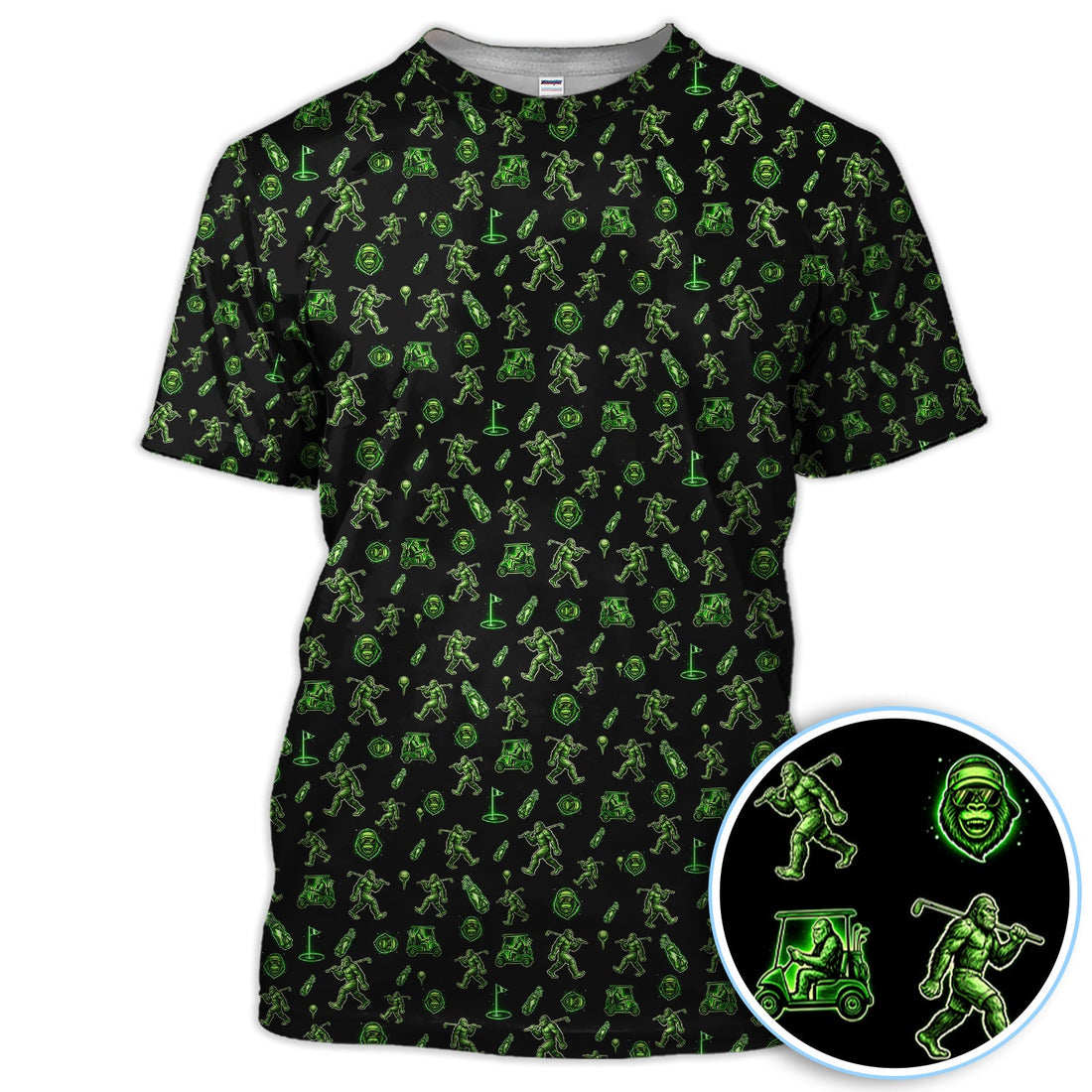 Sasquatch Neon Green Golf Pattern Shirt, Funny Bigfoot Golf Polos For Men, Golf Gift For Golfer