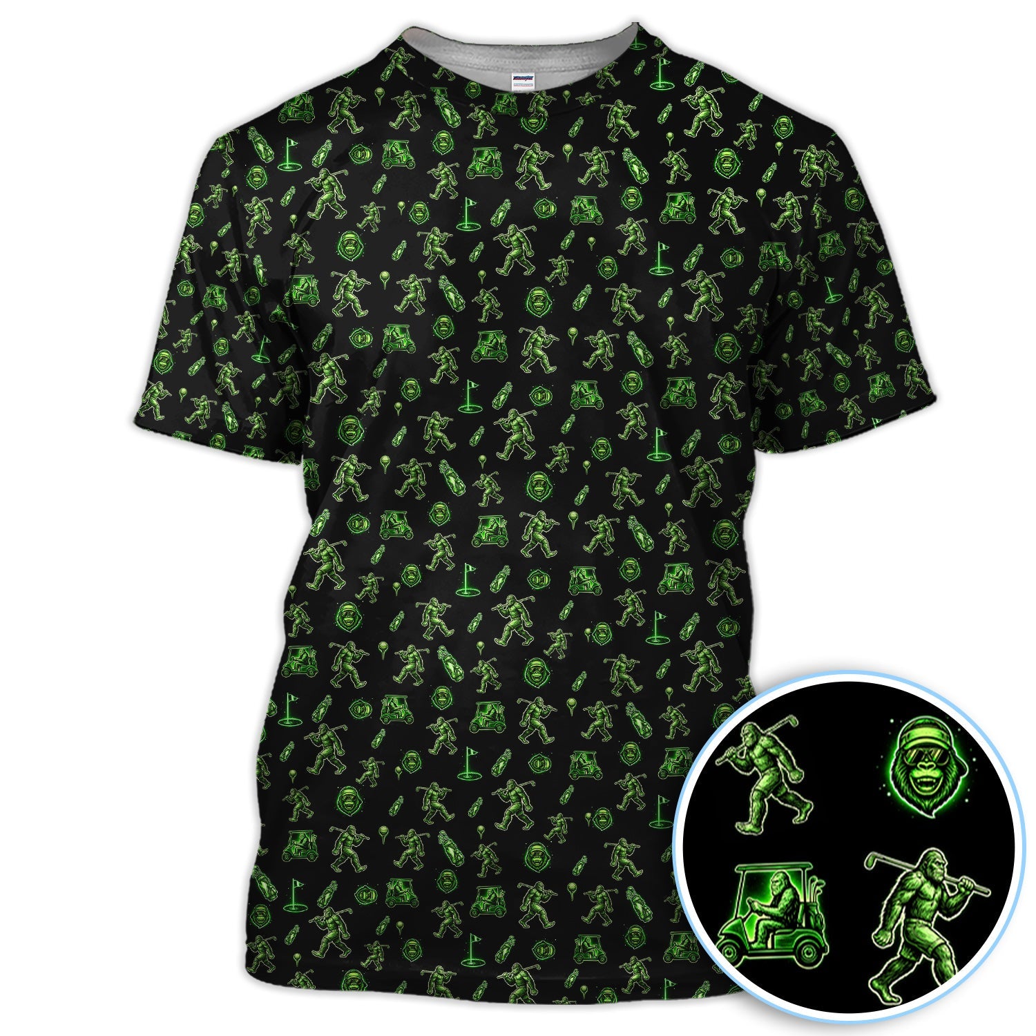 Sasquatch Neon Green Golf Pattern Shirt, Funny Bigfoot Golf Polos For Men, Golf Gift For Golfer