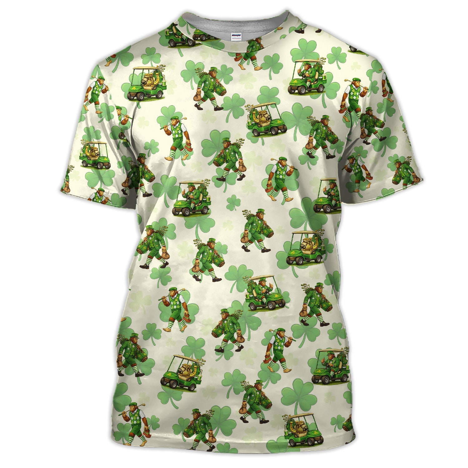 Funny Bigfoot Golf Polos For Men, St. Patrick’s Day Pattern Golf Shirt, Golf Gift For Golfer