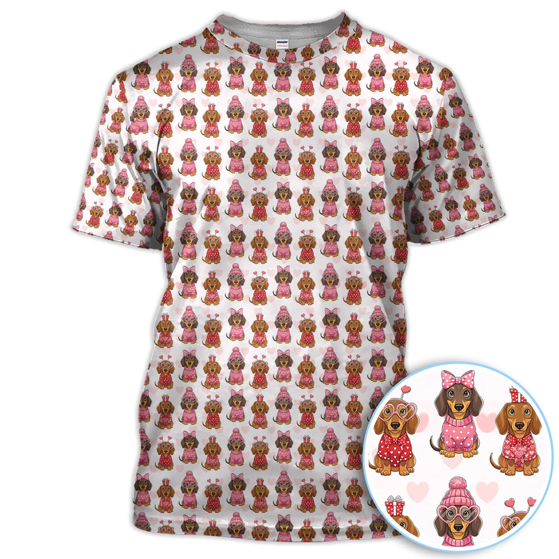 Valentine Dachshund Pattern Golf Polos, Wiener Dog Golf Shirt For Men, Crazy Golf Gift For Golfer