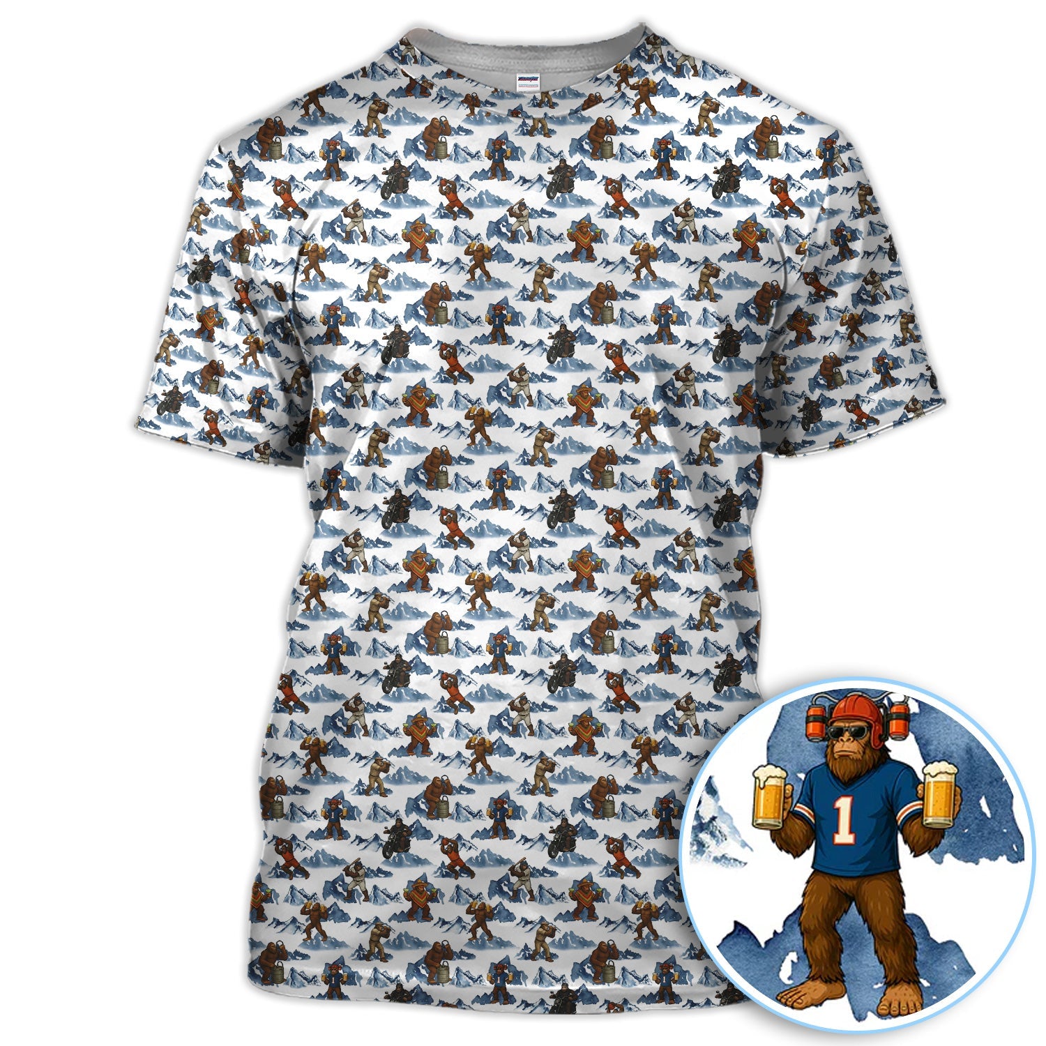 Bigfoot Pattern Golf Shirt, Sasquatch And Beer Golf Shirt For Men, Gift For Golfer