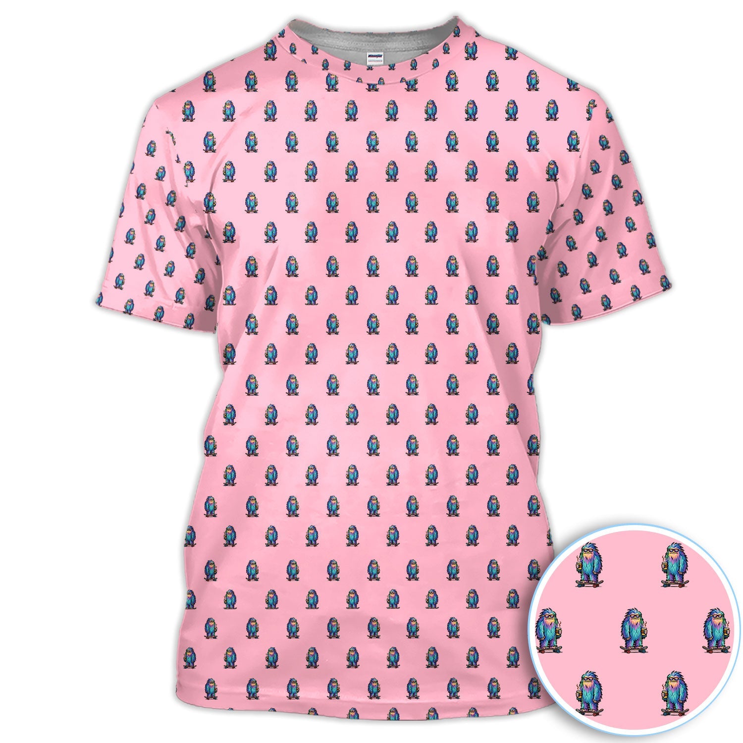 Funny Yeti Pattern Golf Polos, Bigfoot Coffee Skateboard Golf Shirt, Crazy Golf Shirts For Men