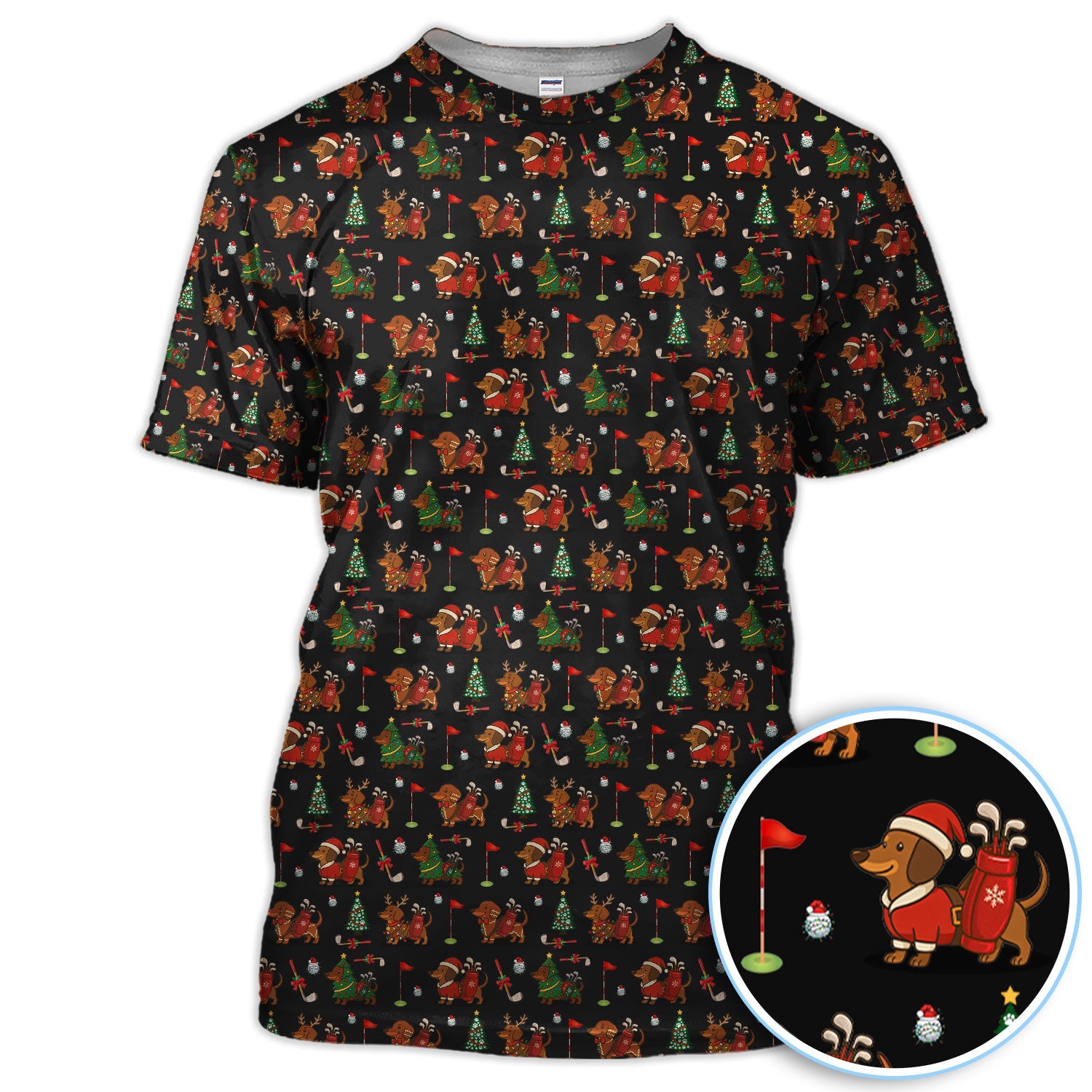 Christmas Dachshund Golf Polos, Cute Holiday Dog Golfer Shirt, Xmas Golf Gift For Golfer