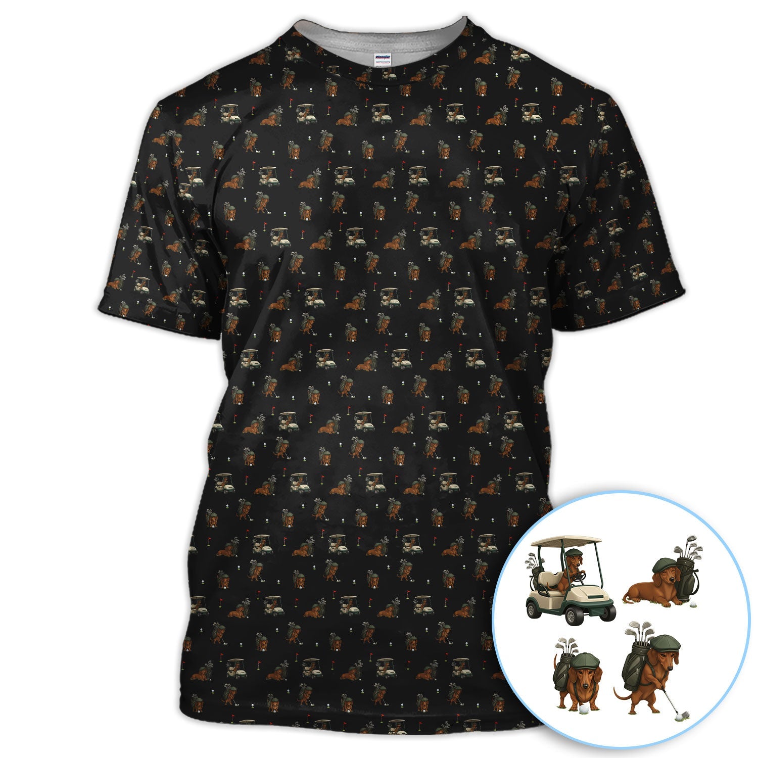 Funny Dachshund Golf Shirt, Wiener Dog Pattern Polos For Men, Golf Gift For Golfers