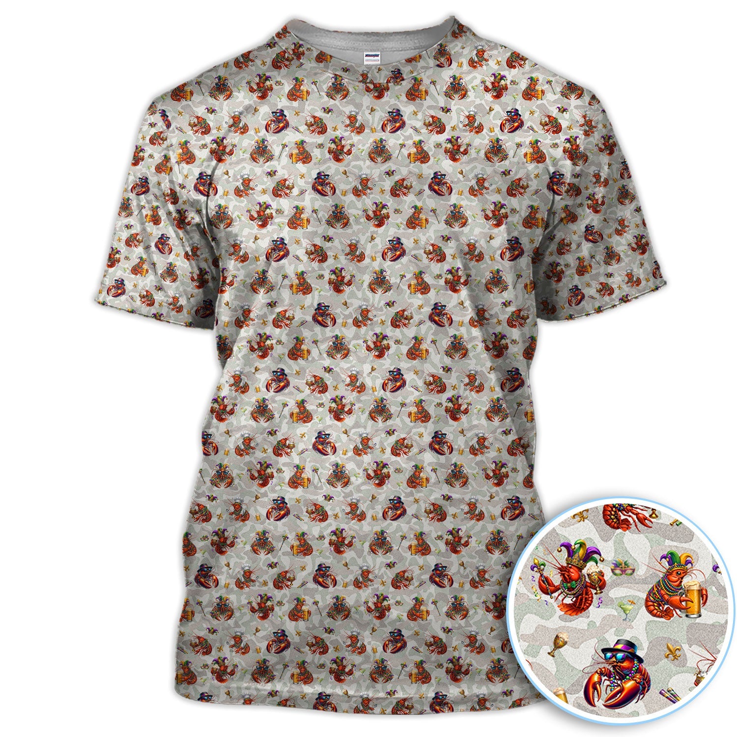 Funny Crawfish Mardi Gras Pattern Golf Shirt, Beer Crawdad Golf Polos For Golfer, Golf Gift For Men