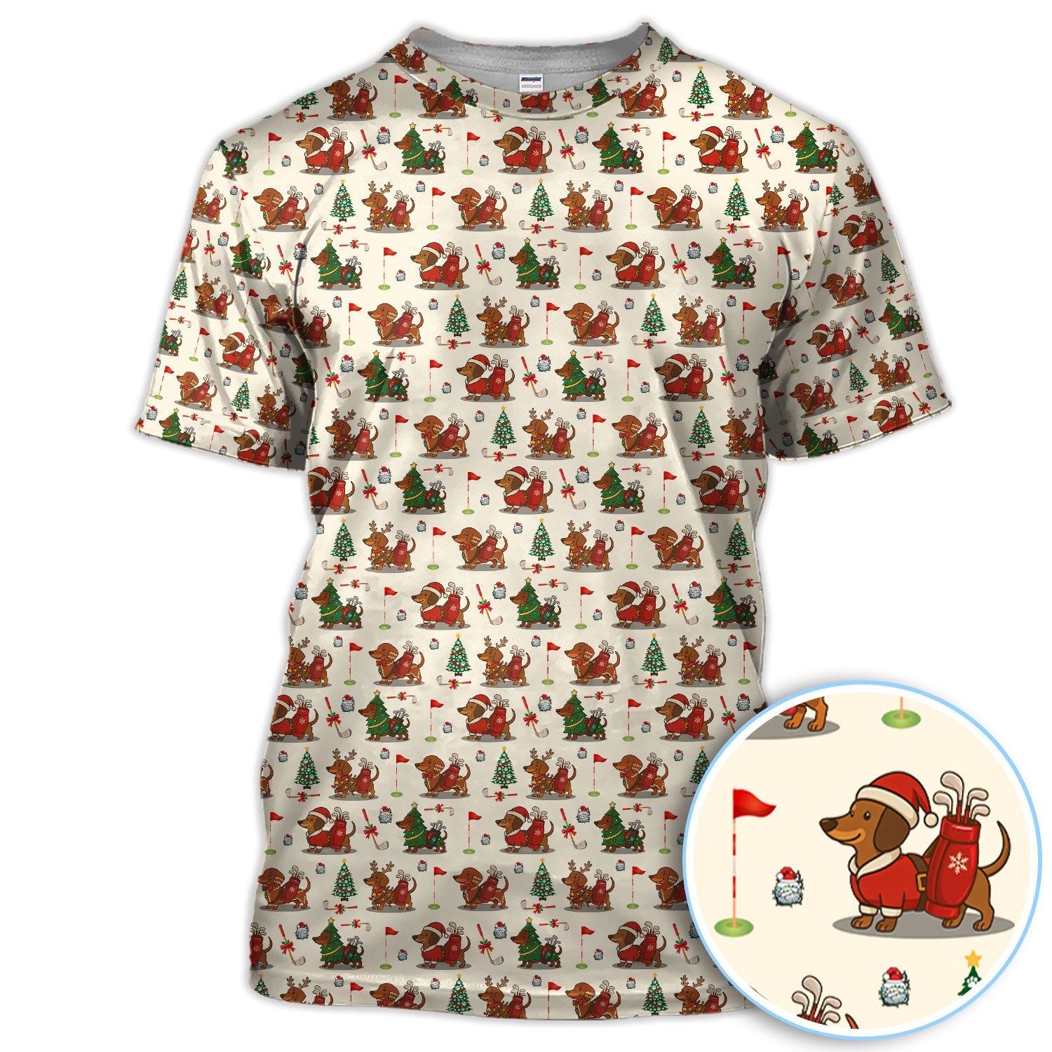 Christmas Dachshund Golf Polos, Cute Holiday Dog Golfer Shirt, Xmas Golf Gift For Golfer