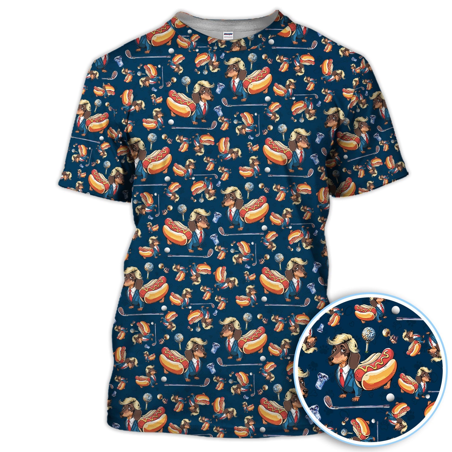 Funny Dachshund Golf Shirt For Men, Wiener Dog Pattern Golf Shirt, Crazy Golf Shirt For Golfer