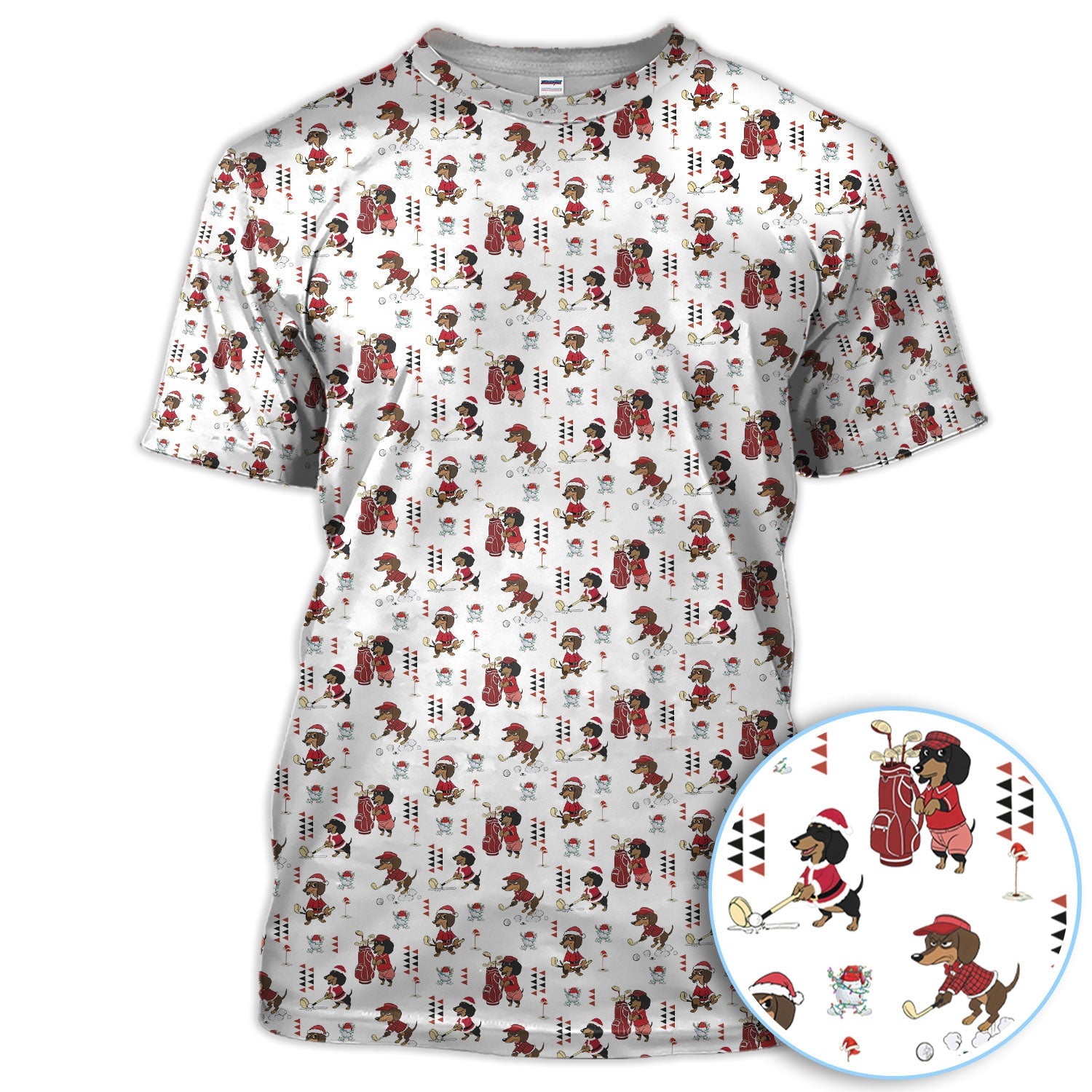 Funny Dachshund Christmas Golf Shirt, Cute Wiener Dog Pattern Polos, Festive Holiday Golf Shirt Gift For Men Golfers