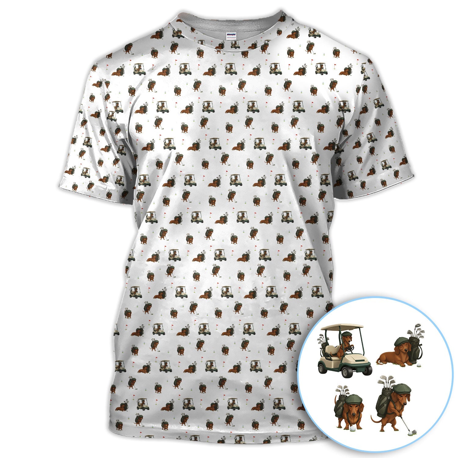 Funny Dachshund Golf Shirt, Wiener Dog Pattern Polos For Men, Golf Gift For Golfers