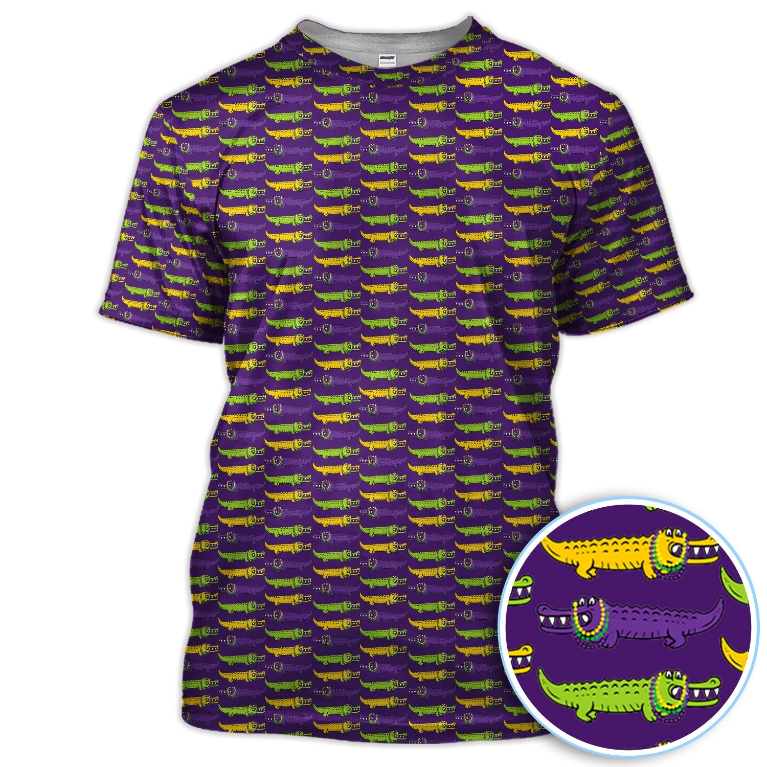 Mardi Gras Alligator Pattern Golf Shirt, Carnival Golf Shirt For Men, Golf Gift For Golfer