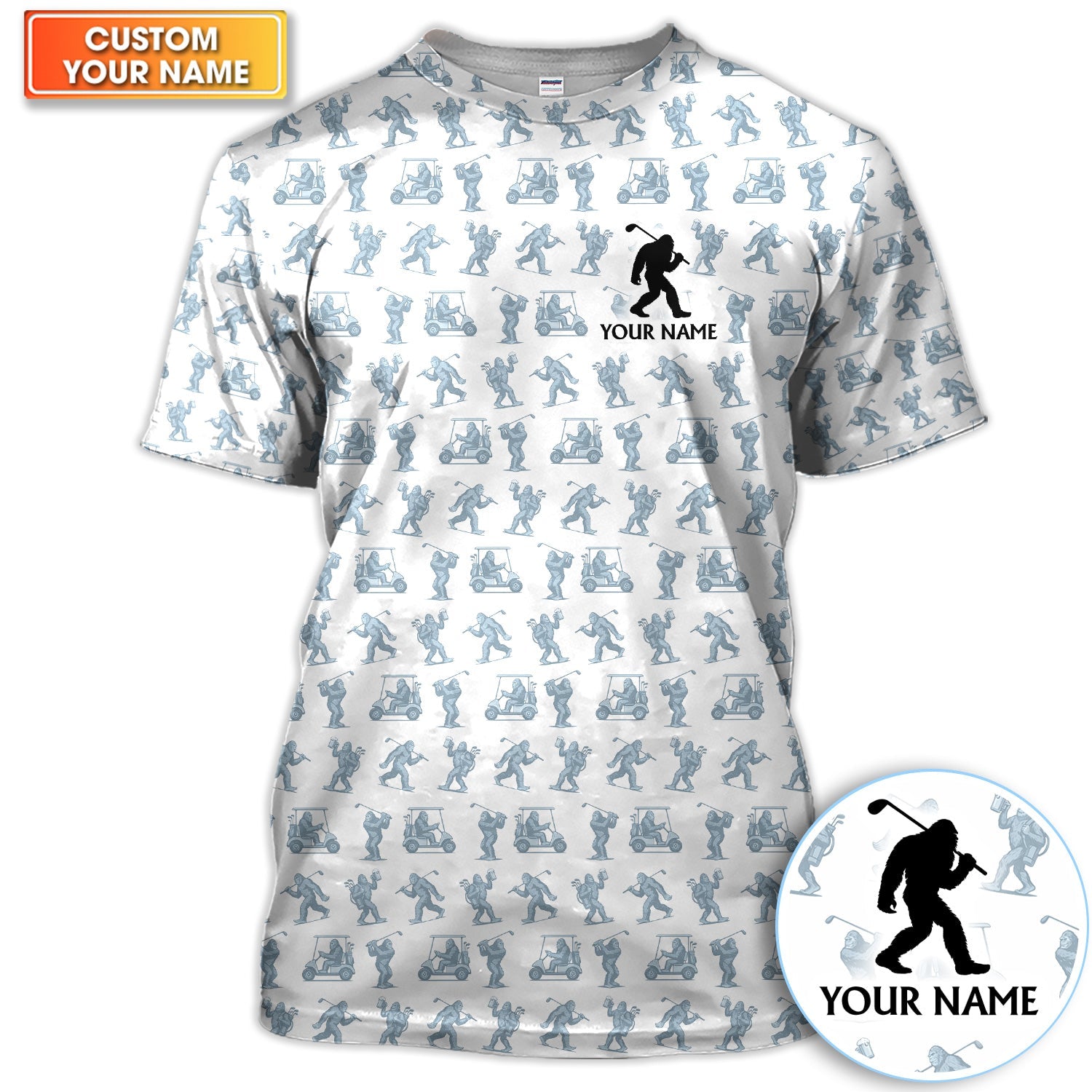 Personalized Bigfoot Golf Cart Pattern Polo Shirt, Funny Golf Shirt For Men, Golf Gift For Golfer