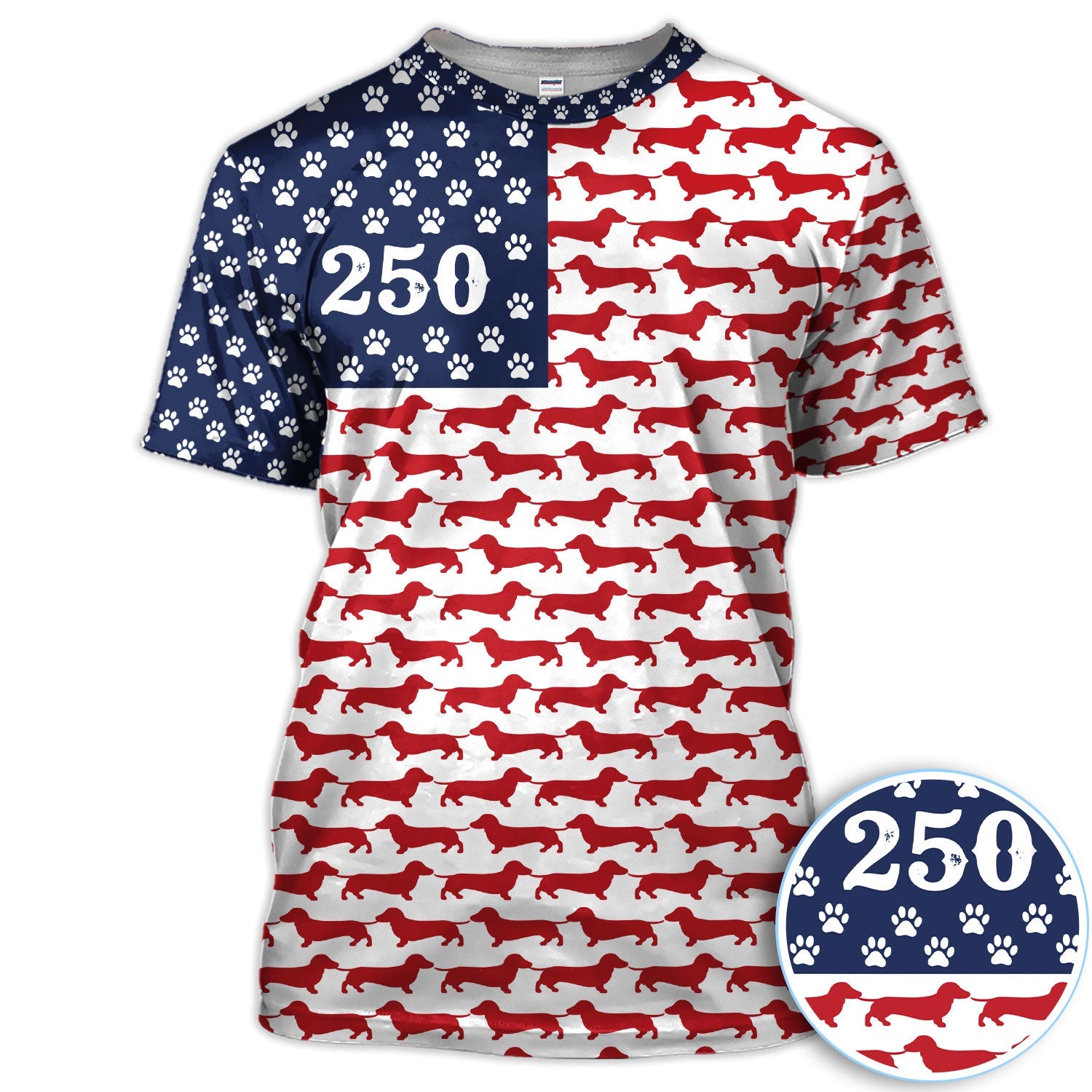 Dachshund USA Flag 250 Pattern Golf Polos, Crazy Dachshund Golf Shirt For Men, Funny Golf Shirt