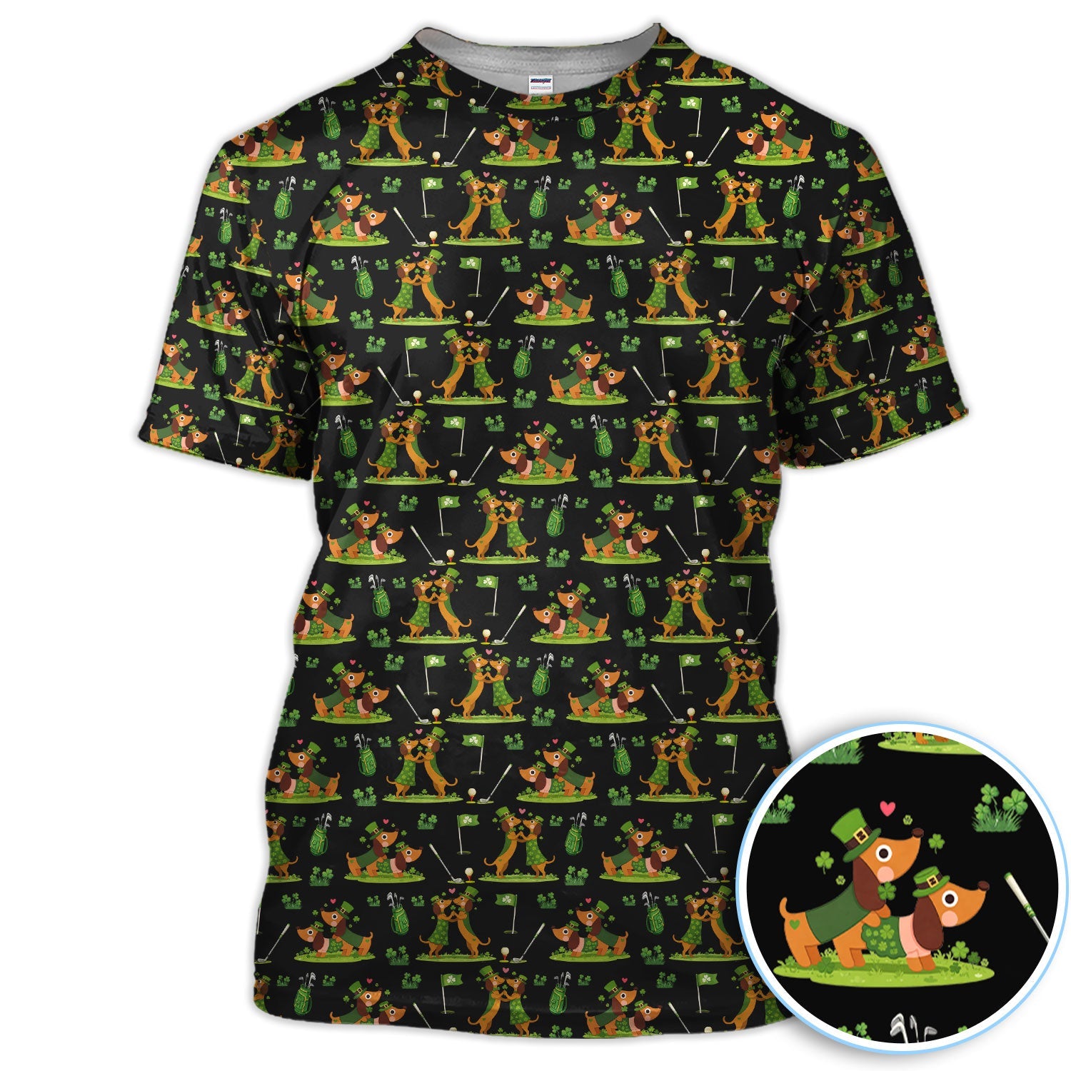 Cute Dachshund St Patrick Pattern Golf Shirt, Wiener Dog Golf Shirt, Golf Gift For Men