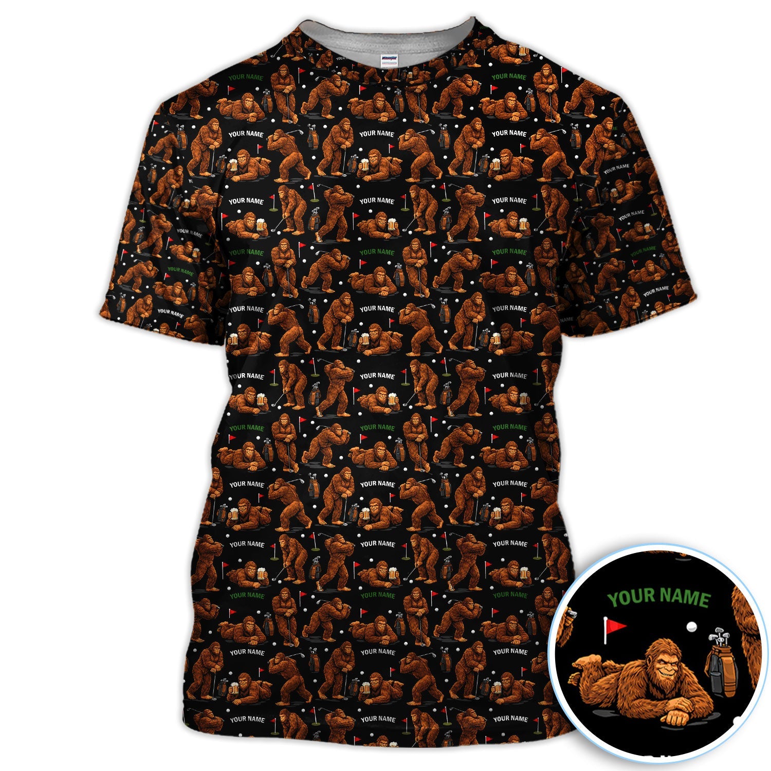 Personalized Bigfoot Pattern Golf Polos, Crazy Bigfoot Golf Shirt For Men, Funny Golf Shirt