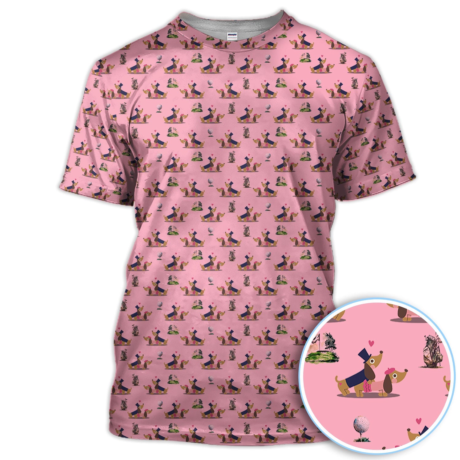 Dachshund Love Pattern Golf Shirt, Wiener Dog Golf Polos, Golf Gift For Golfer